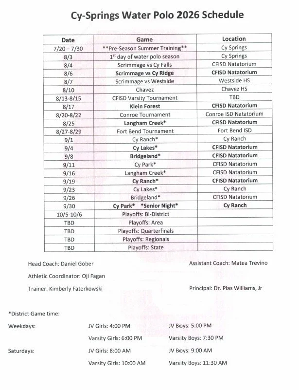 Springs Water Polo Schedule