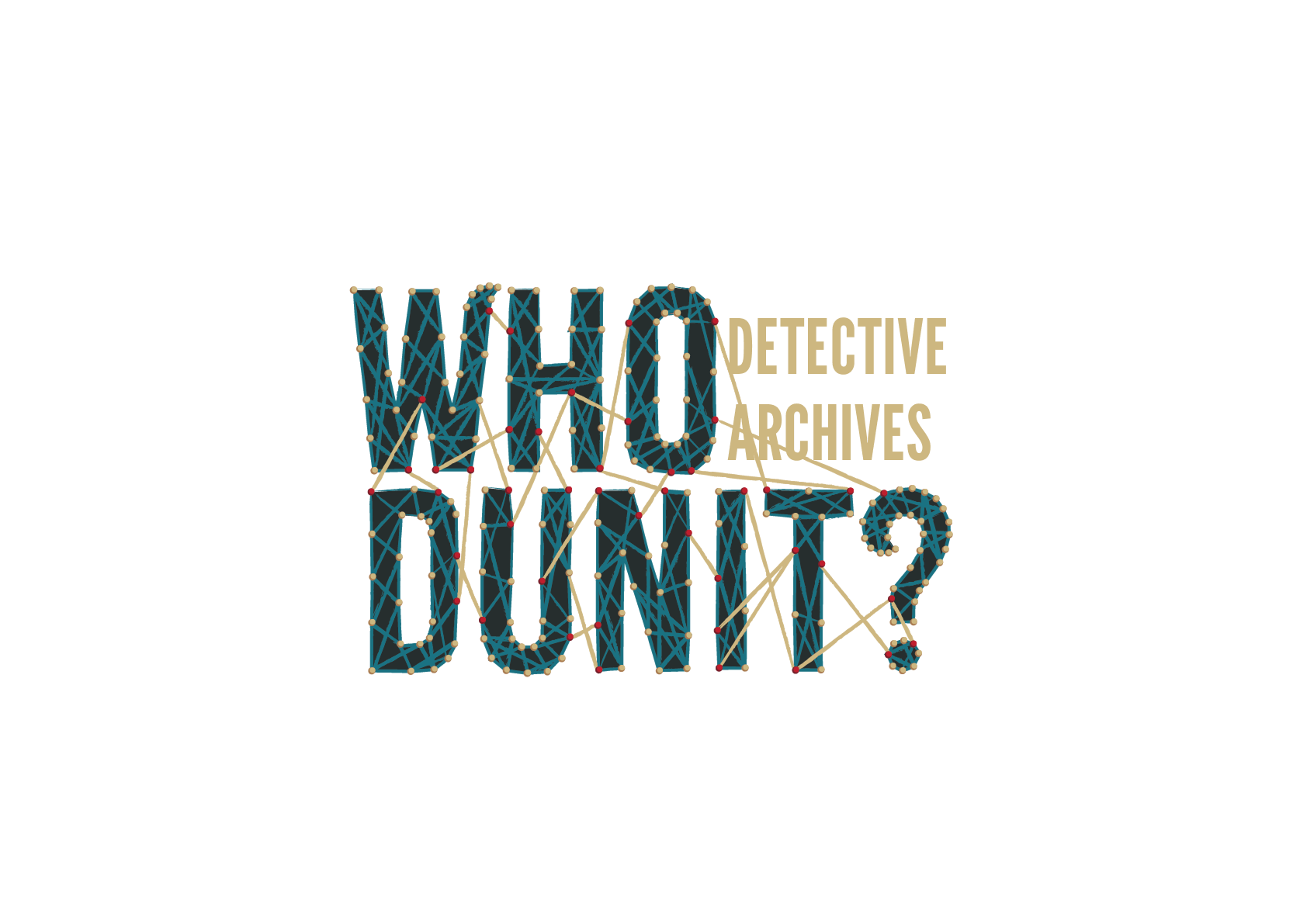 Logo for 'Whodunit? The Archives,' a detective archives with interconnected lines and nodes in the shape of the words 'Whodunit?'