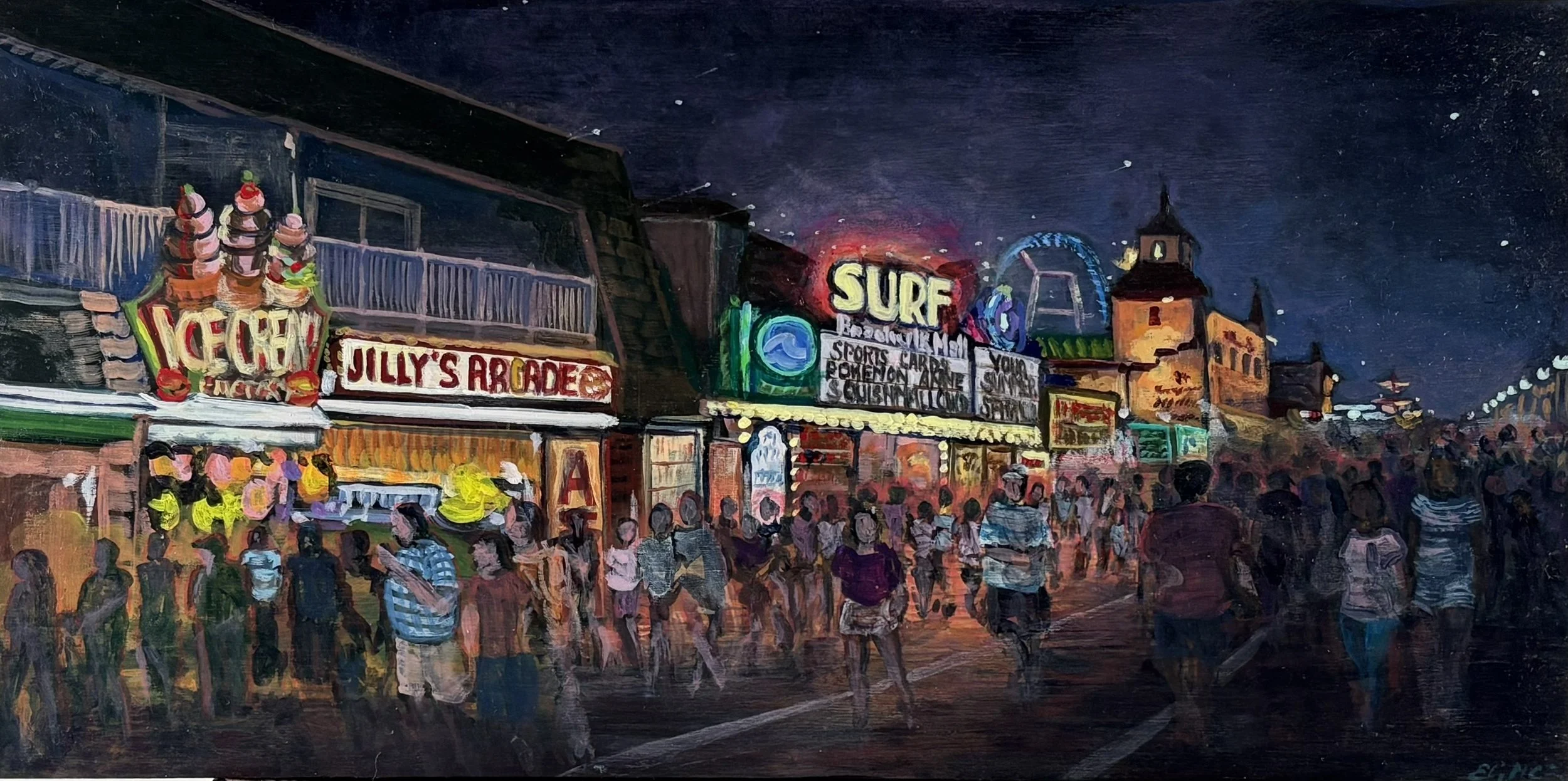 "SURF lit up" Ocean City, NJ nighttime on the boardwalk