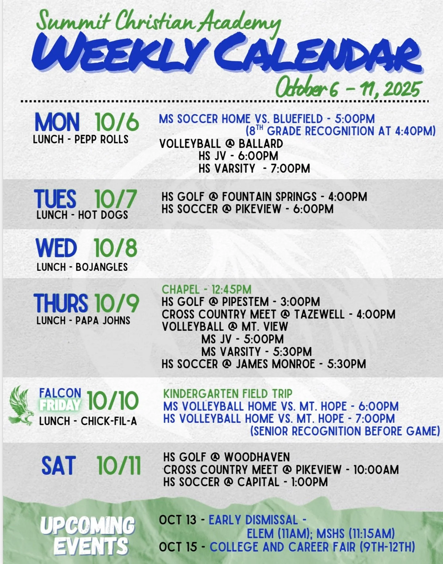 Calendar of events for October 6-11, 2025. ποΈ