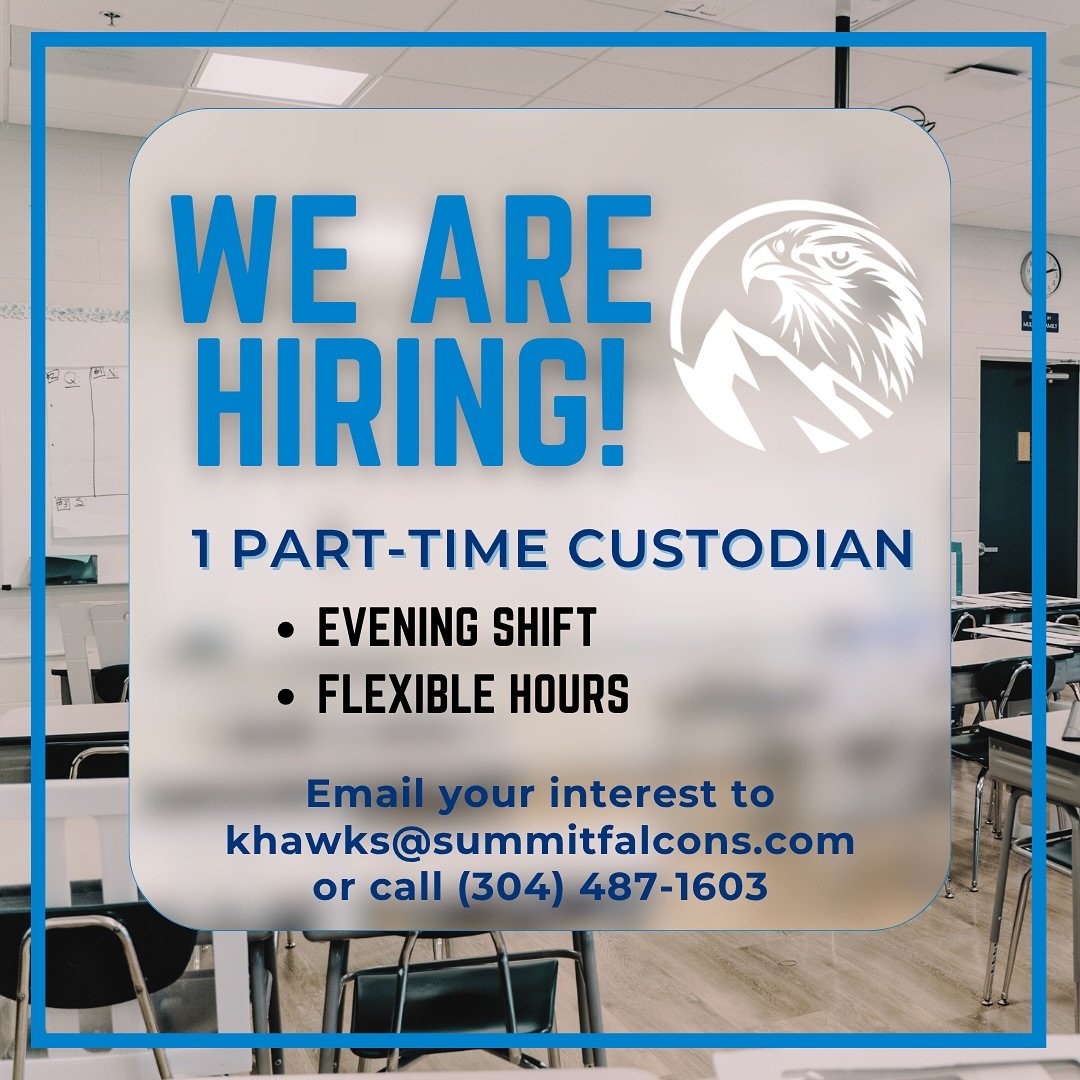 π’ We’re Hiring!
β¨Summit Christian Academy is looking for 1 Part-Time evening custodian to join our team!
If you take pride in creating clean, safe, and welcoming environments and enjoy being part of a Christ-centered community, we’d lov