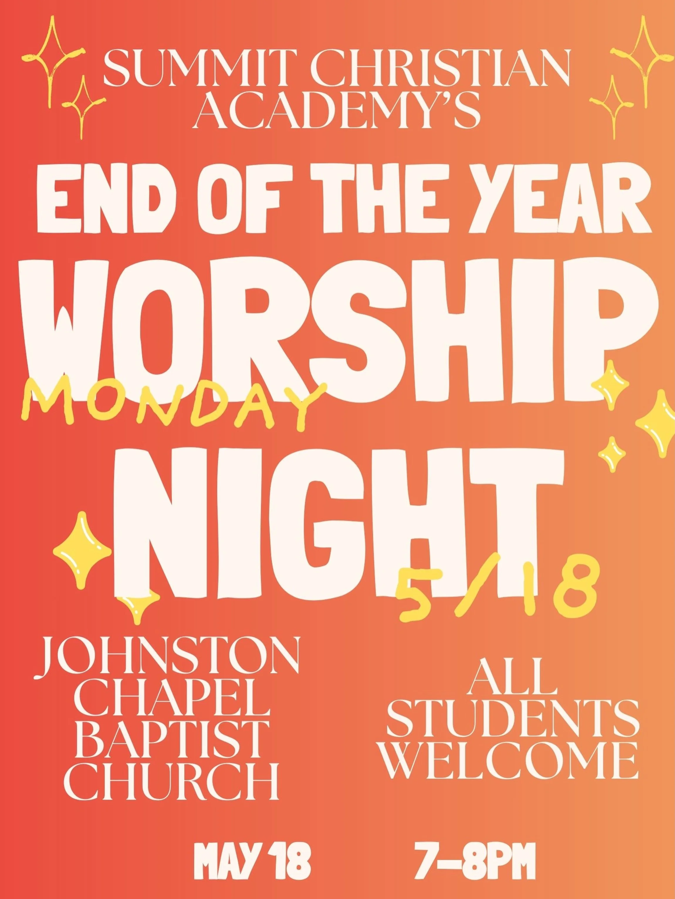 Our final student-led worship night will be this Monday at 7pm. We hope to see you there!