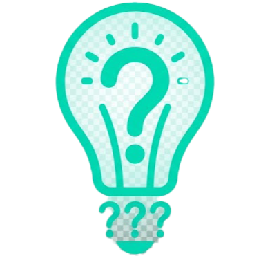 Lightbulb with a question mark inside and three question marks below, symbolizing a question or idea.