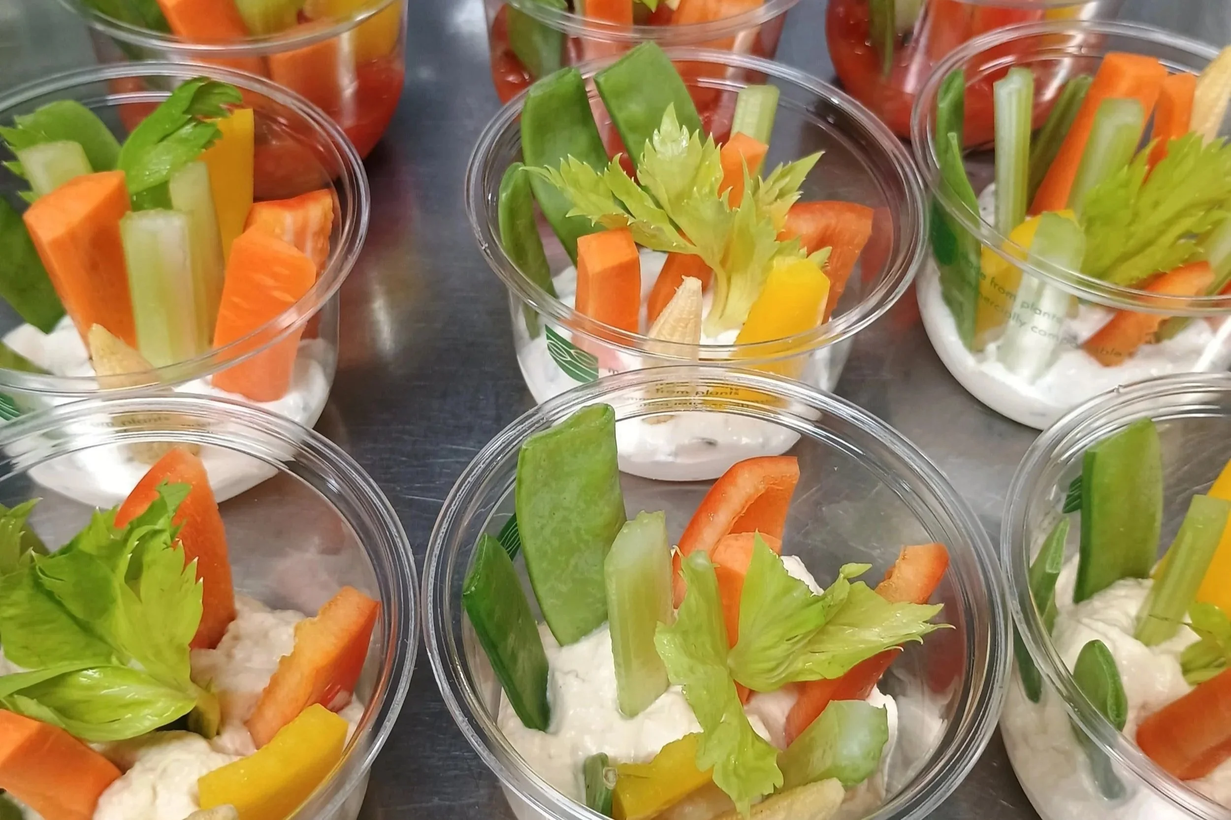 Homemade crudites - Crudites can be served on Individual pots with dip, or on a platter to share.