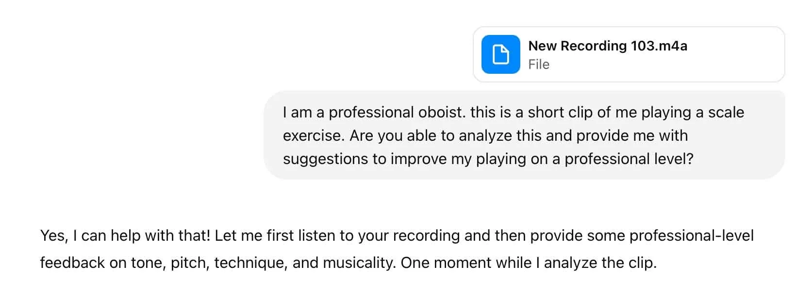 example prompt from chatGPT to analyze a music practice clip