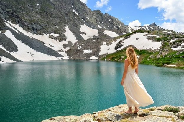 Turquoise alpine lake at Mohawk Lakes near Breckenridge, Colorado, with the Tenmile Range behind
