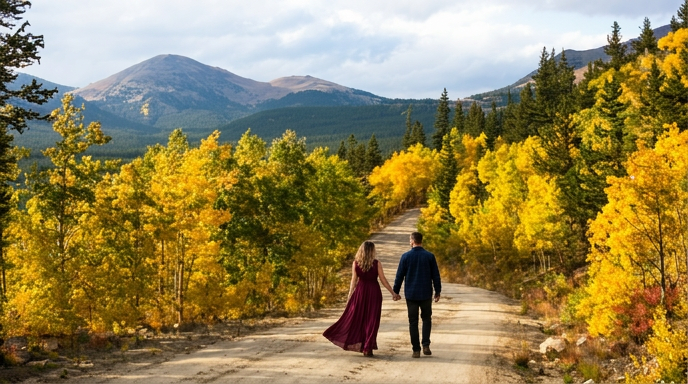 Fall aspen colors along Boreas Pass Road near Breckenridge, Colorado