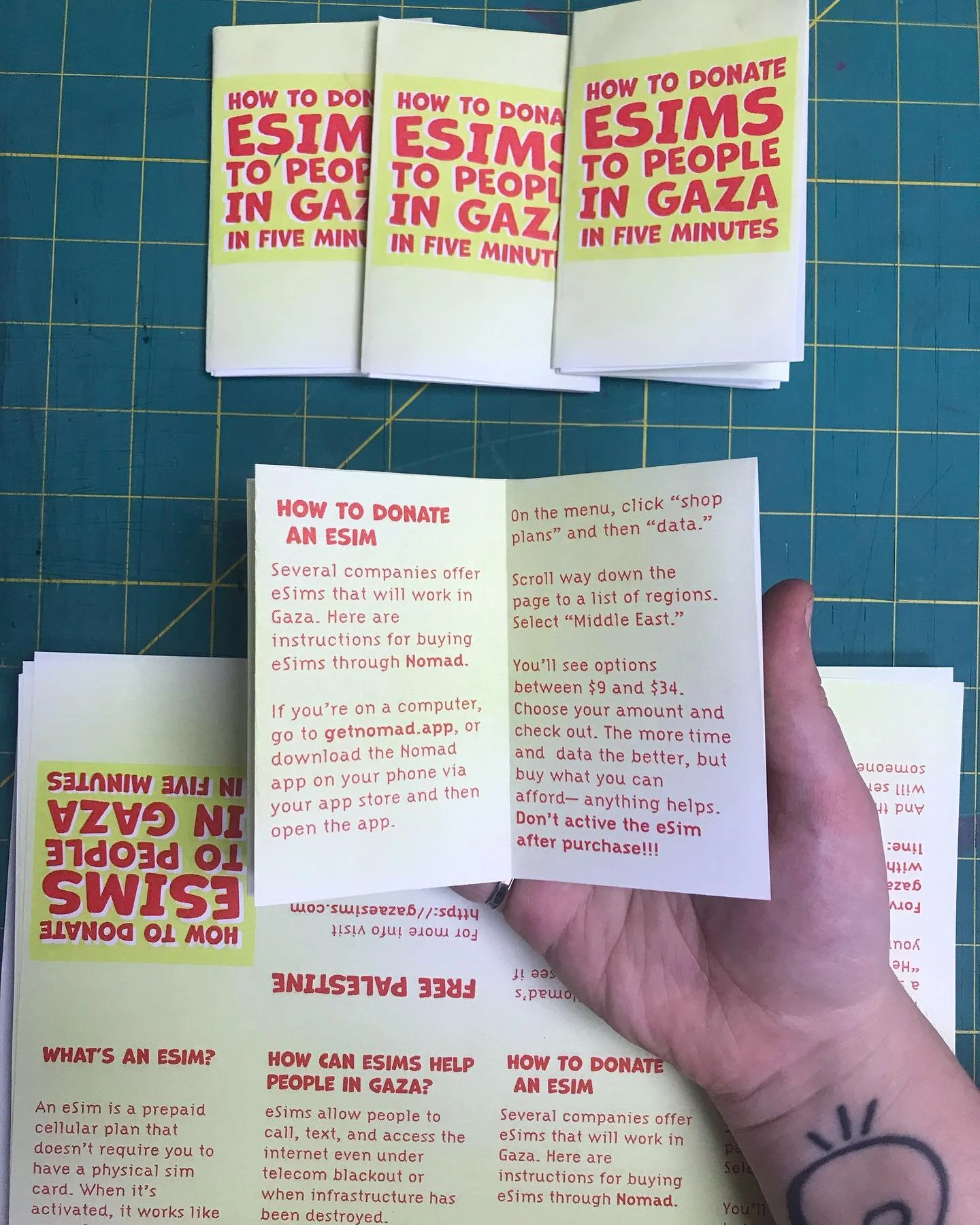 Some new freebies available thru the press! Both are one page zines, an easy and accessible zine making technique that I&rsquo;ll be teaching a workshop on soon @holdingspace.place (where esims zines and a few more copies of Riso Soup II are also ava