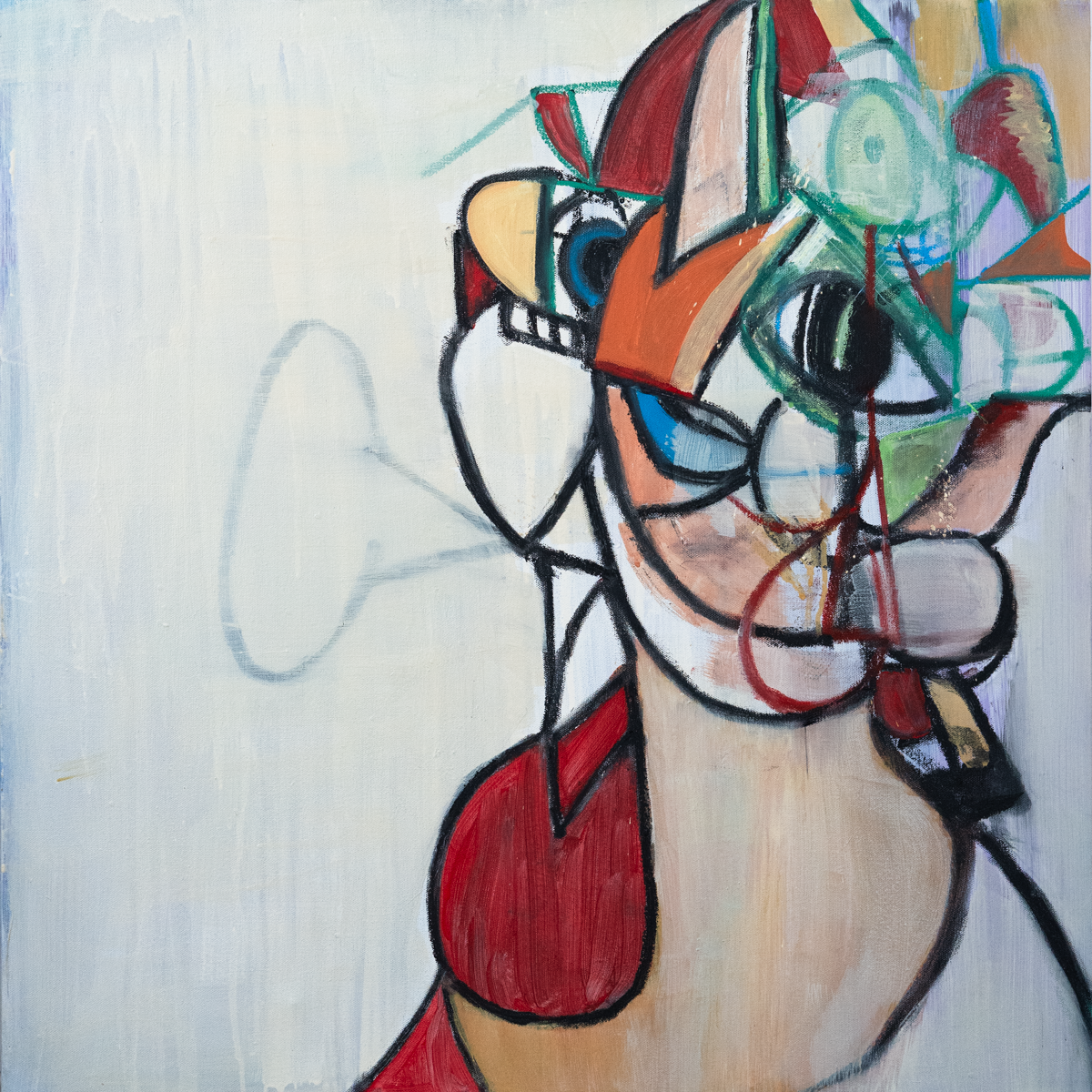 Say something once. 30 x 30. Acrylic, oil stick on canvas.