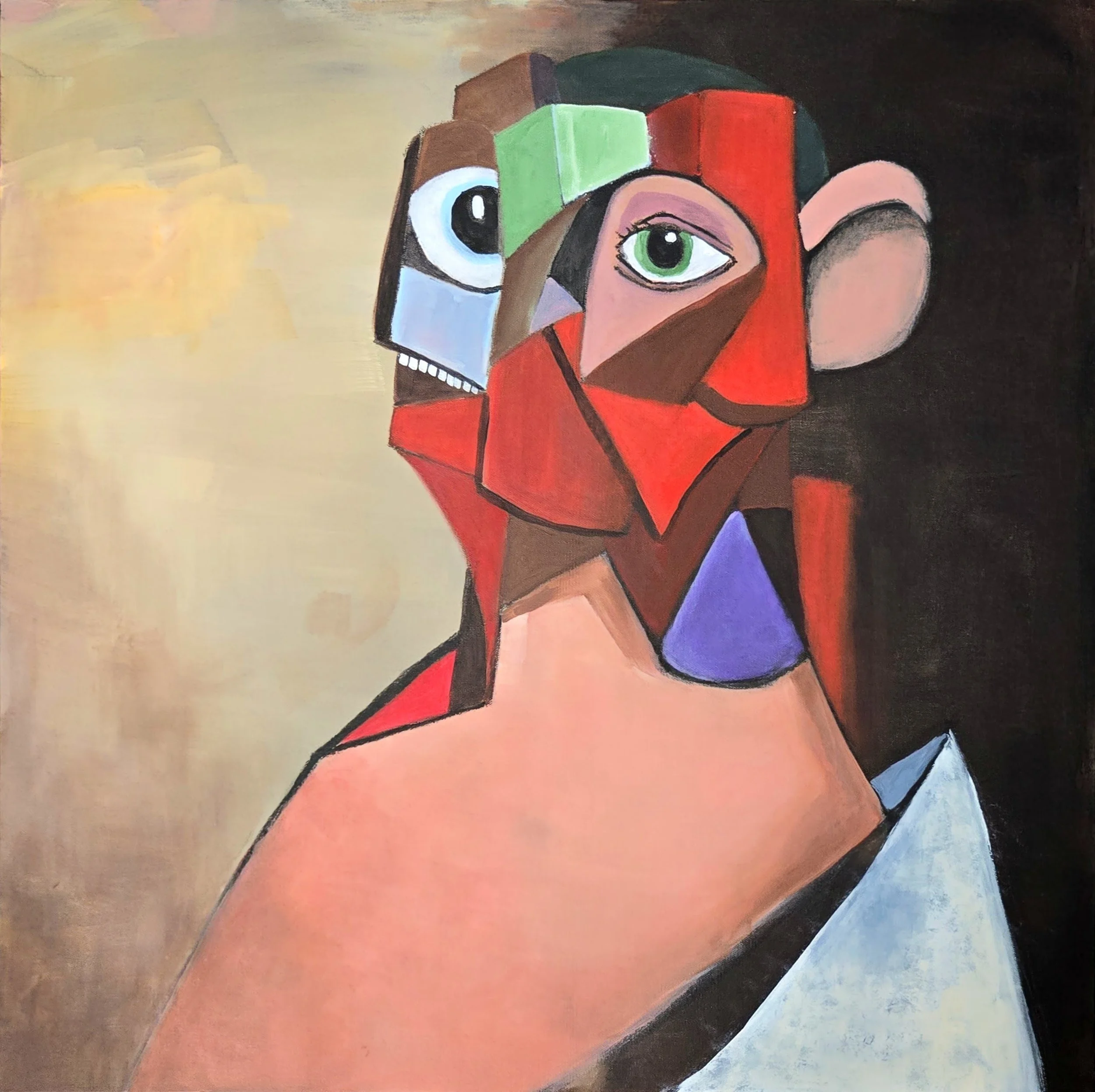 "Talking to Frans." 30 x 30. Acrylic and oil pastel on canvas.