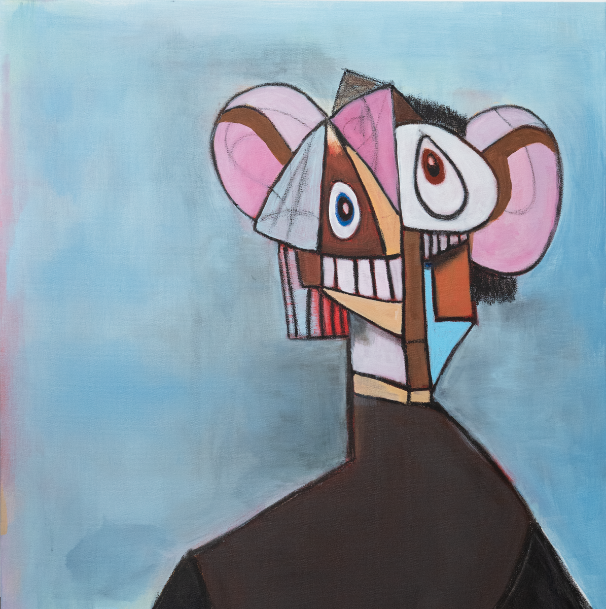 Talking to Bernard. 30 x 30. Acrylic, oil pastel on canvas.