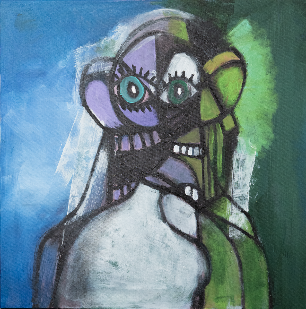 Ça va. 30 x 30. Acrylic, oil stick on canvas.