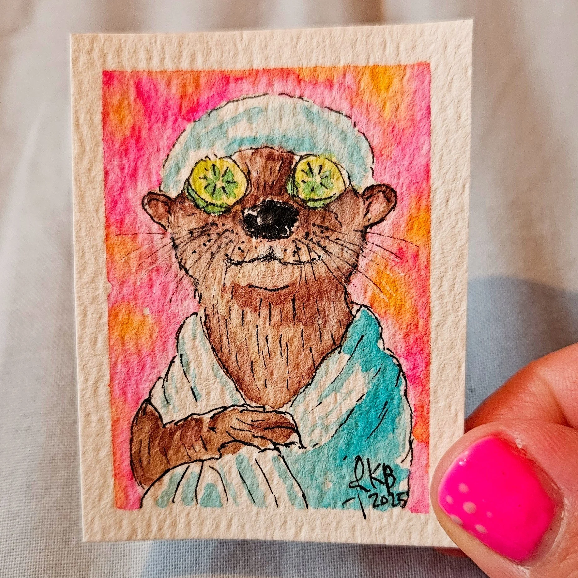 "Spa Otter",  5 x 6,5cm
(original from Pinterest) 
aquarell on paper
#100tinyreasures