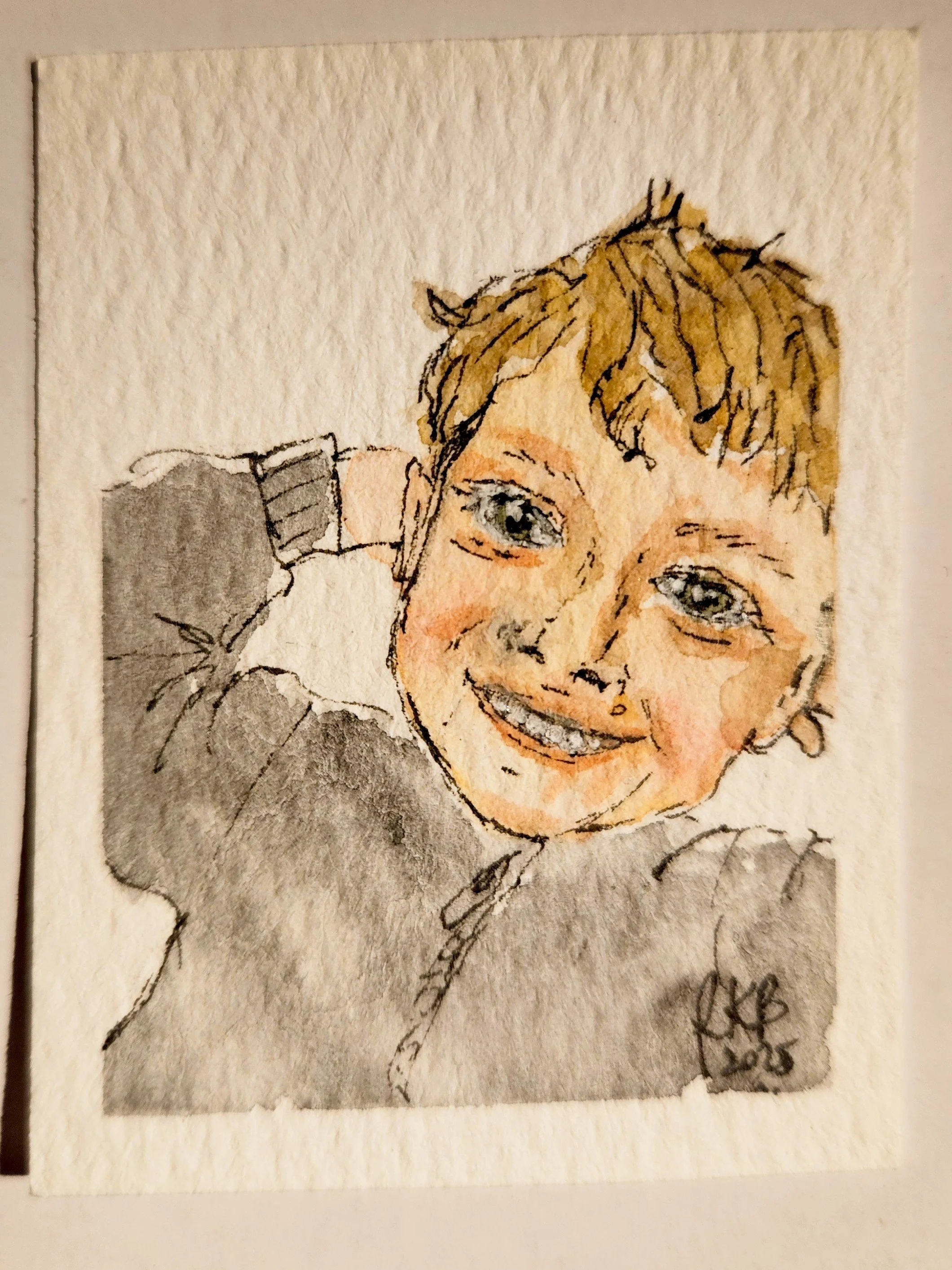"Little man"  5 x 6,5cm
(original from a photo) 
aquarell on paper
#100tinyreasures