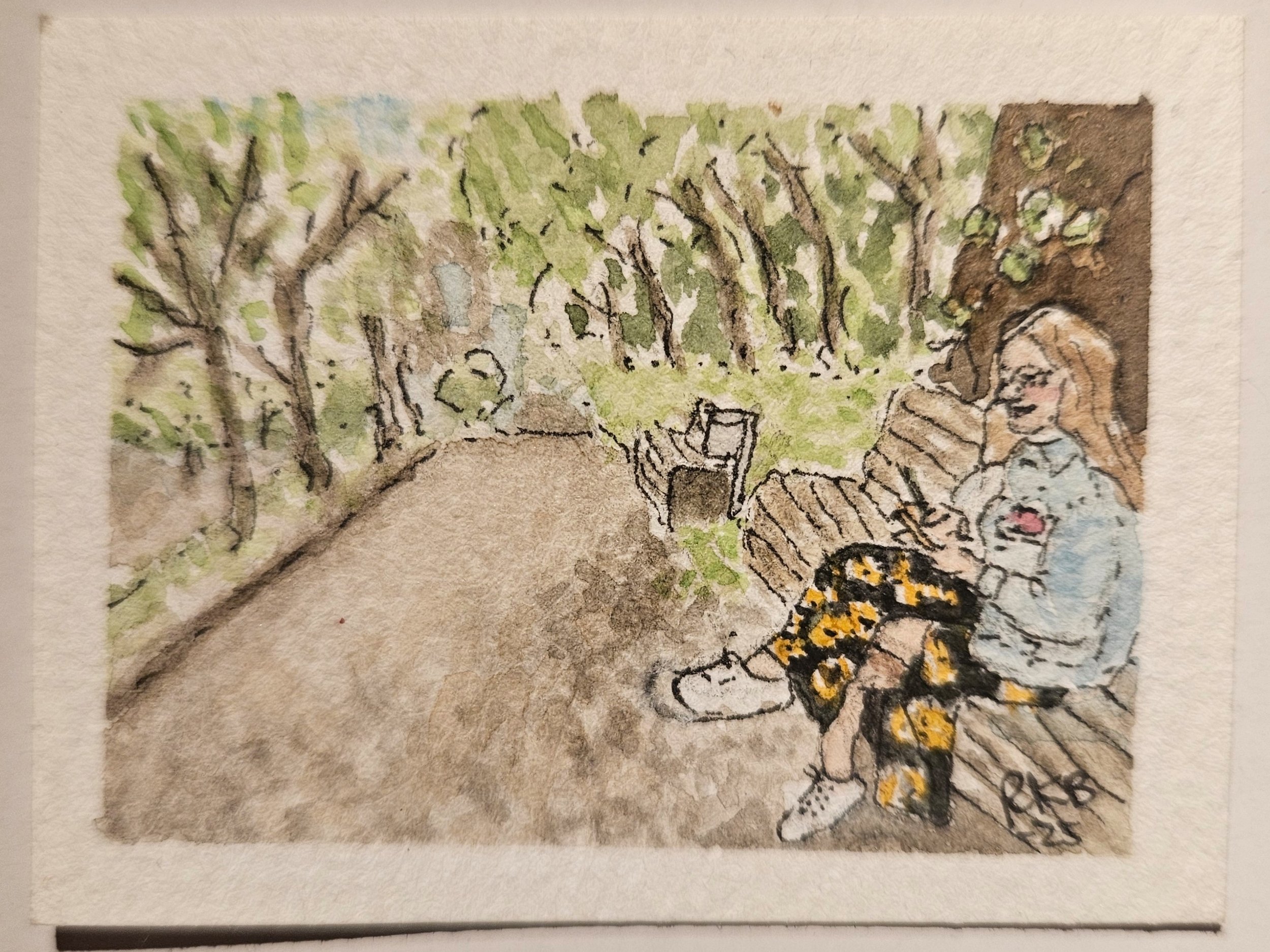 "Painting in a park"  5 x 6,5cm
(original from a photo) 
aquarell on paper
#100tinyreasures