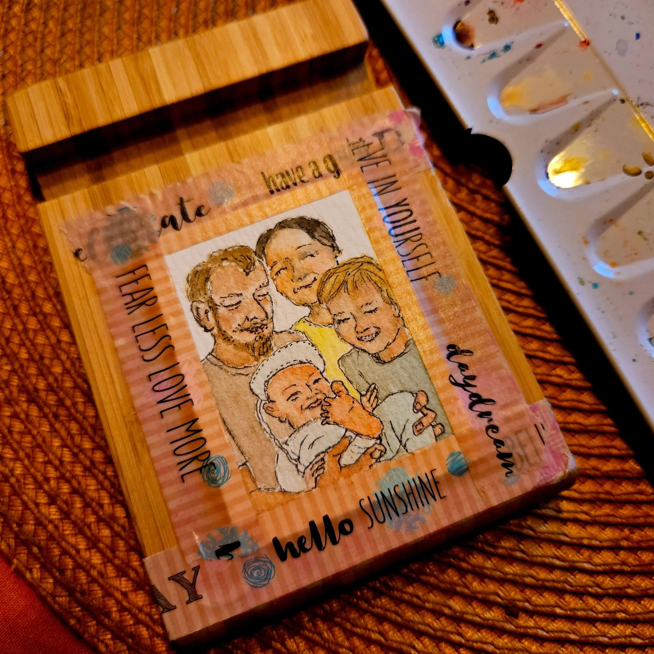 "Sweet Family", in process  5 x 6,5cm
(original from 2 photos) 
aquarell on paper
#100tinyreasures