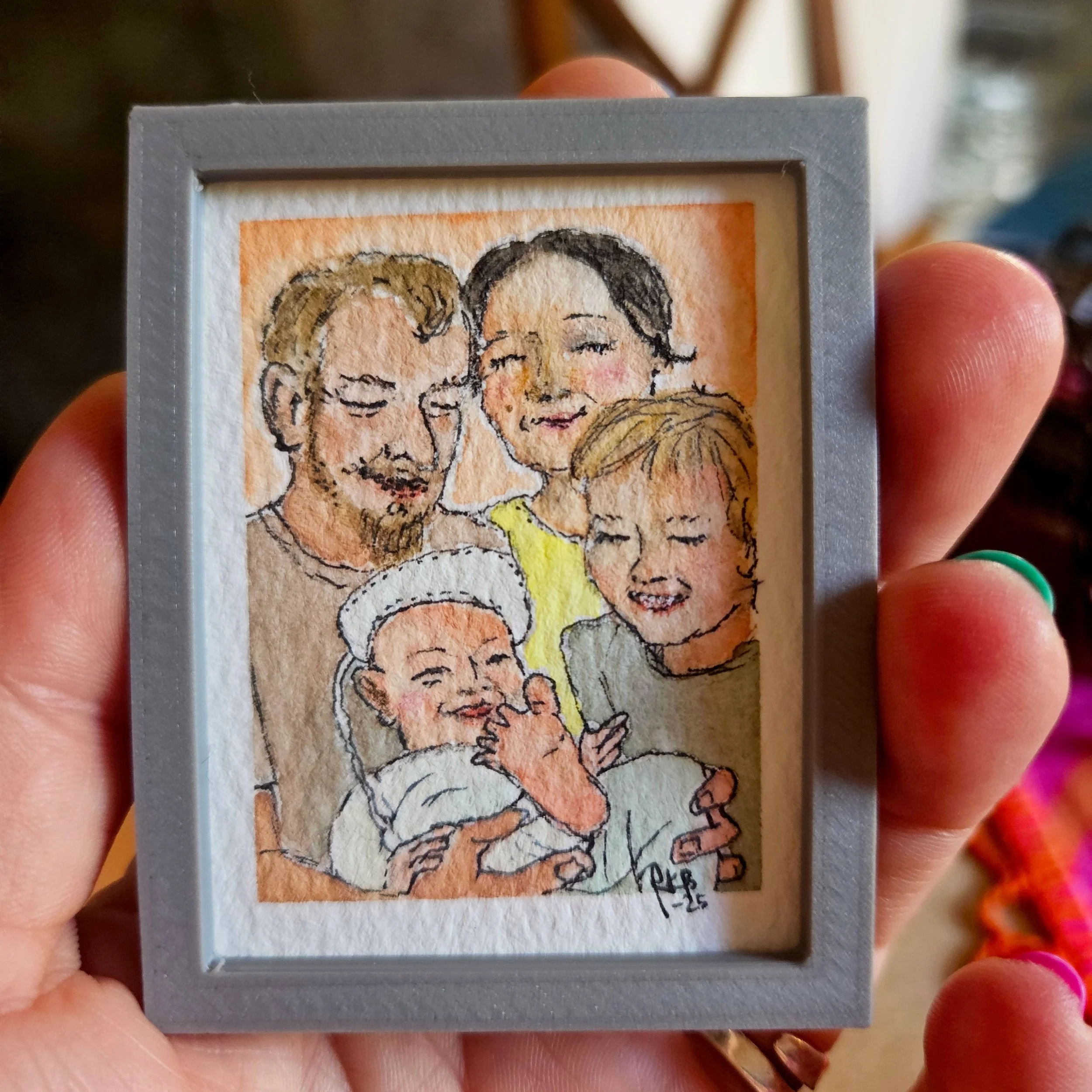 "Sweet Family",  5 x 6,5cm
(original from 2 photos) 
aquarell on paper
#100tinyreasures