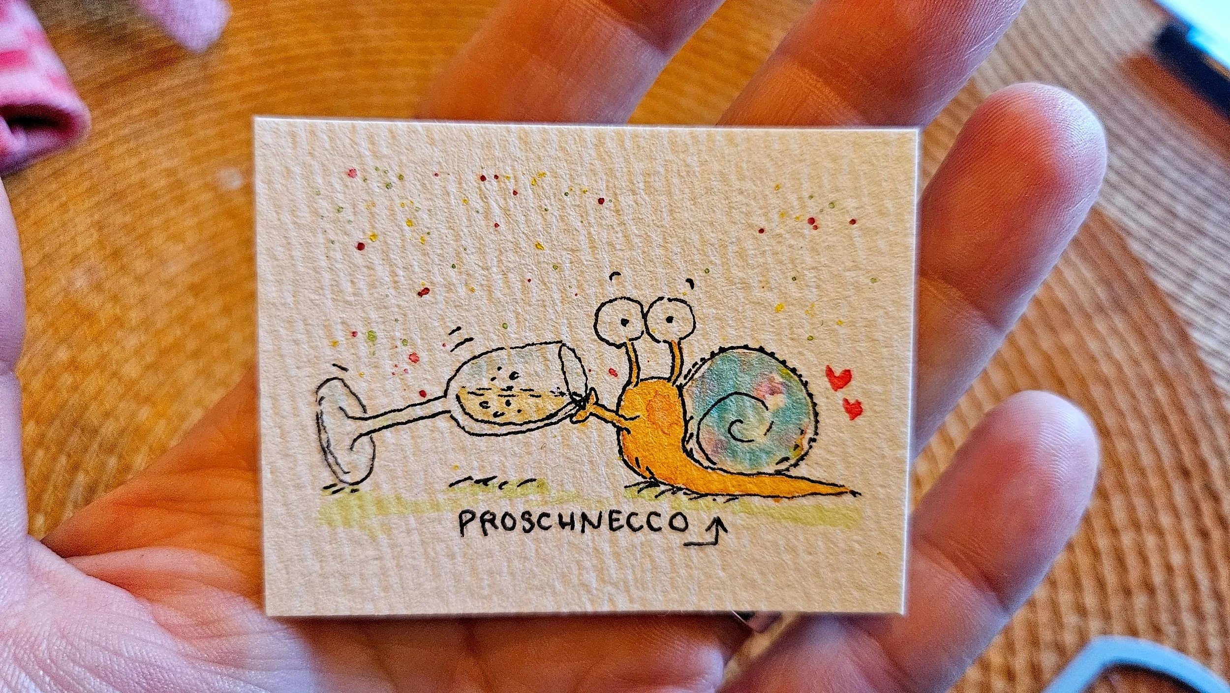 "Proschnecco"  5 x 6,5cm
(original from Pinterest) 
aquarell on paper
#100tinyreasures