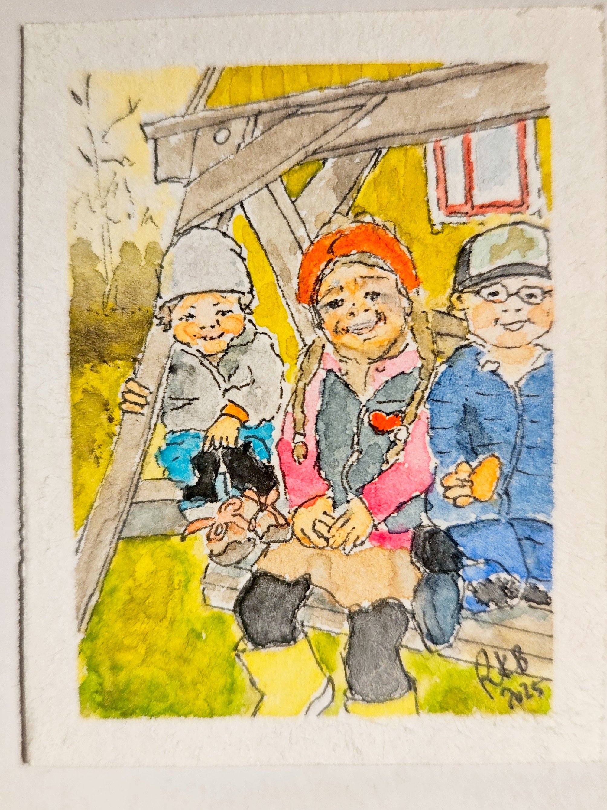 "Cousins"  5 x 6,5cm
(original from a photo) 
aquarell on paper
#100tinyreasures