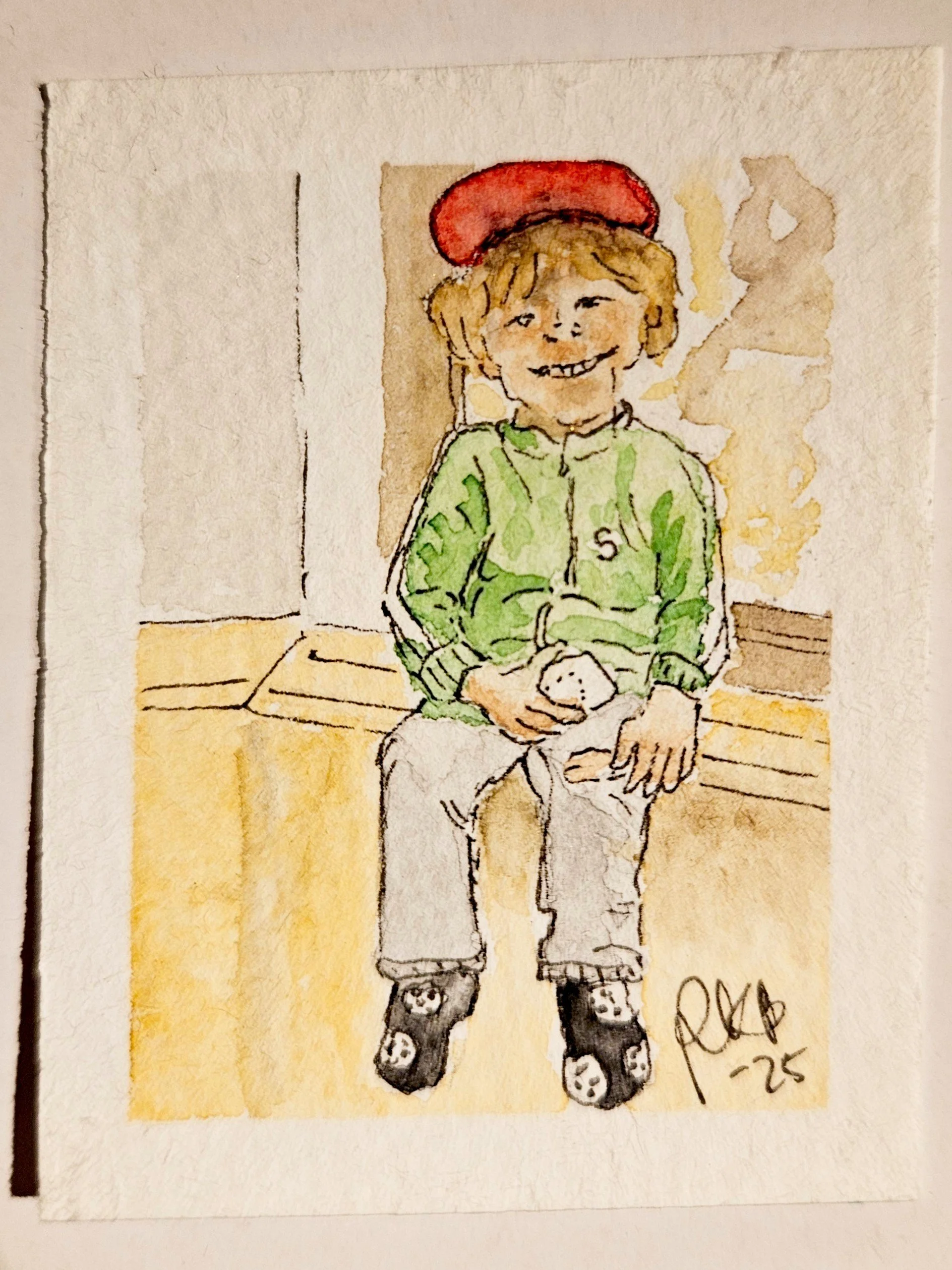 "Calling grandma"  5 x 6,5cm
(original from a photo) 
aquarell on paper
#100tinyreasures