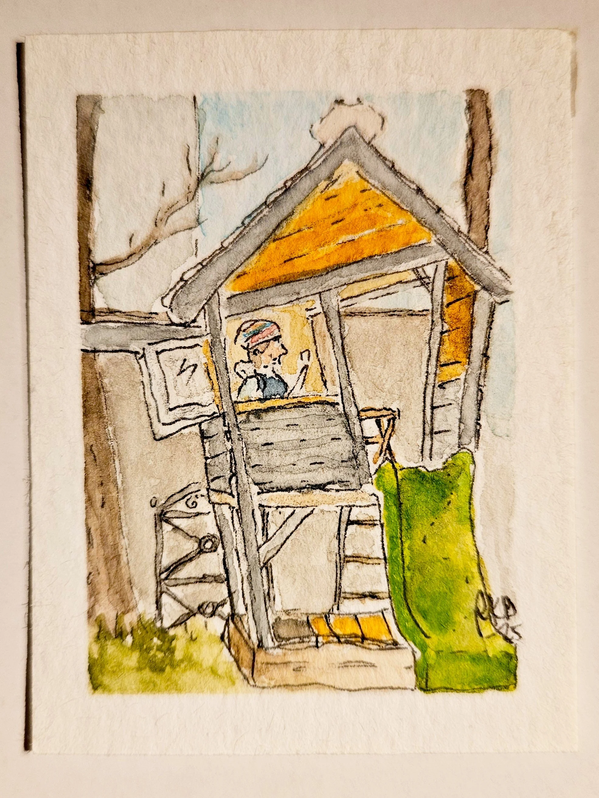 "In da Treehouse"  5 x 6,5cm
(live sketch) 
aquarell on paper
#100tinyreasures No.4