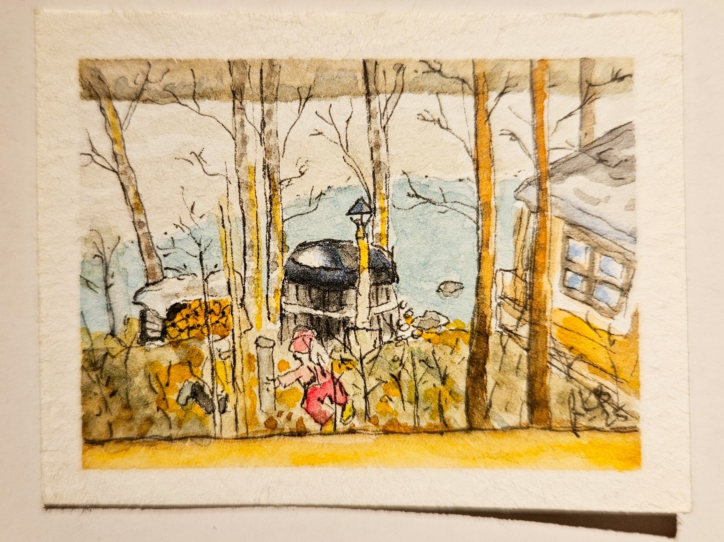 "Mökillä"  5 x 6,5cm
(live sketch) 
aquarell on paper
#100tinyreasures