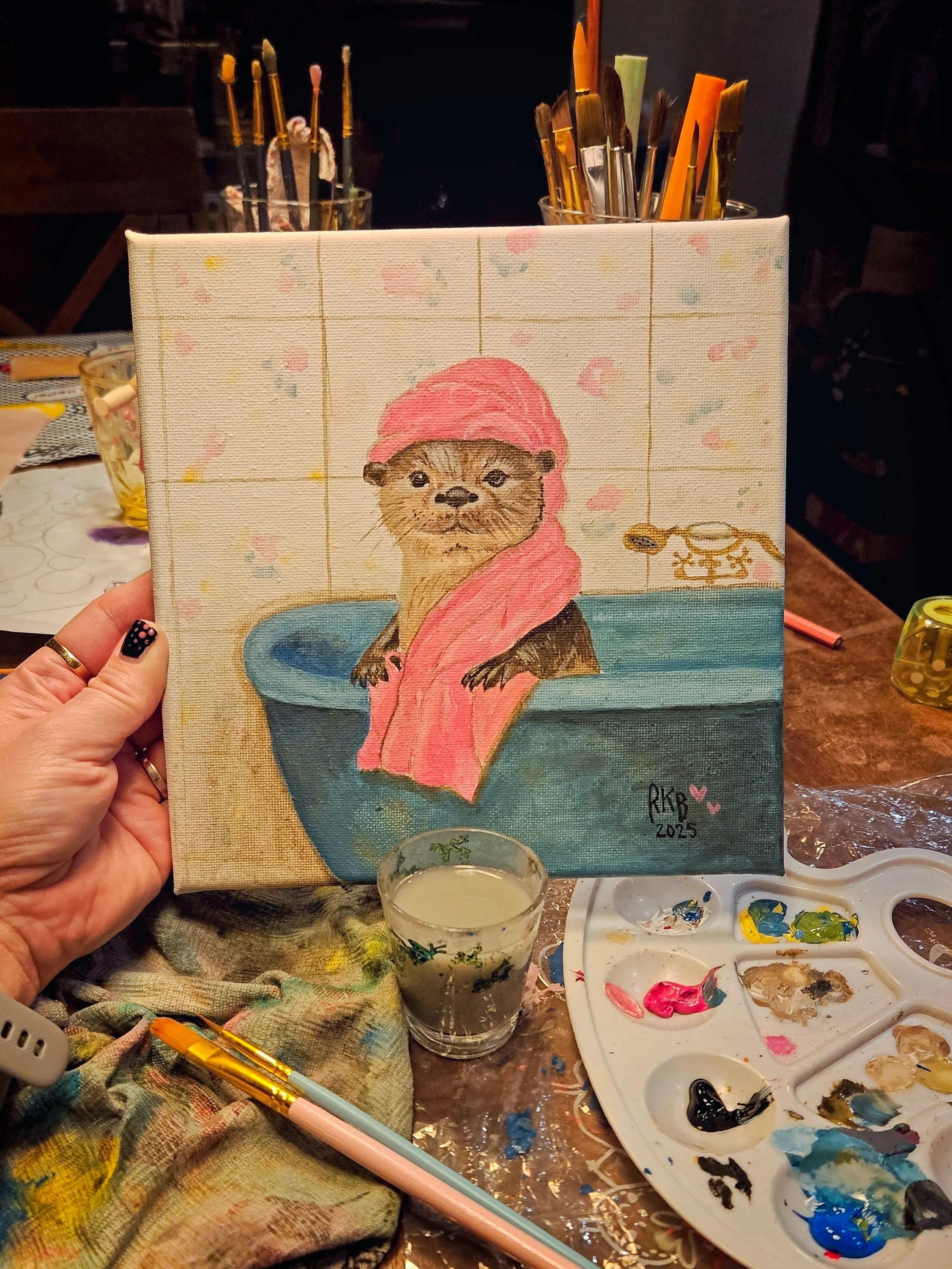 "Otter in a Tub" 25x25cm
(original from Pinterest) 
acrylic on canvas