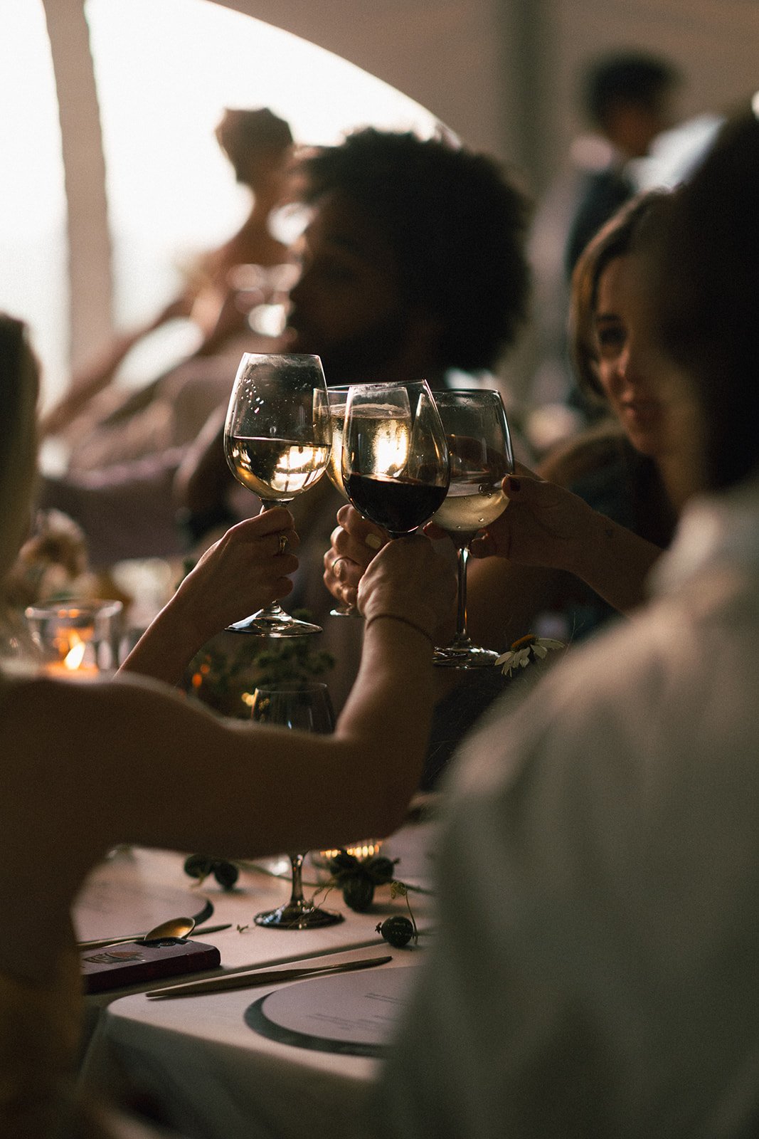 Wedding guests celebrating together at an elegant reception planned by Events by Whim, highlighting a joyful and thoughtful guest experience at Lune 1860