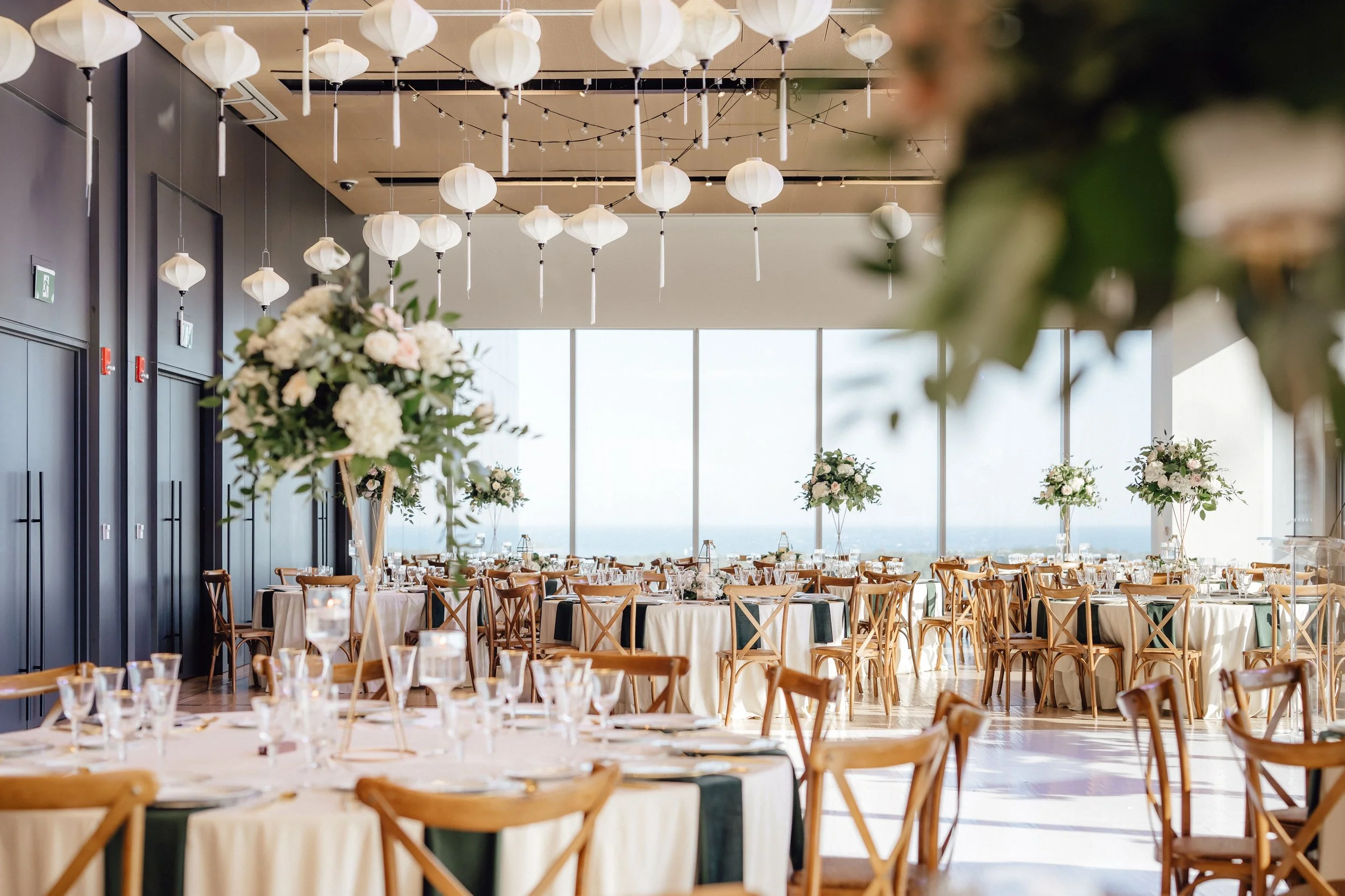 Elegant Hindu and Christian wedding reception at the Globe and Mail Centre in Toronto, planned by Events by Whim.