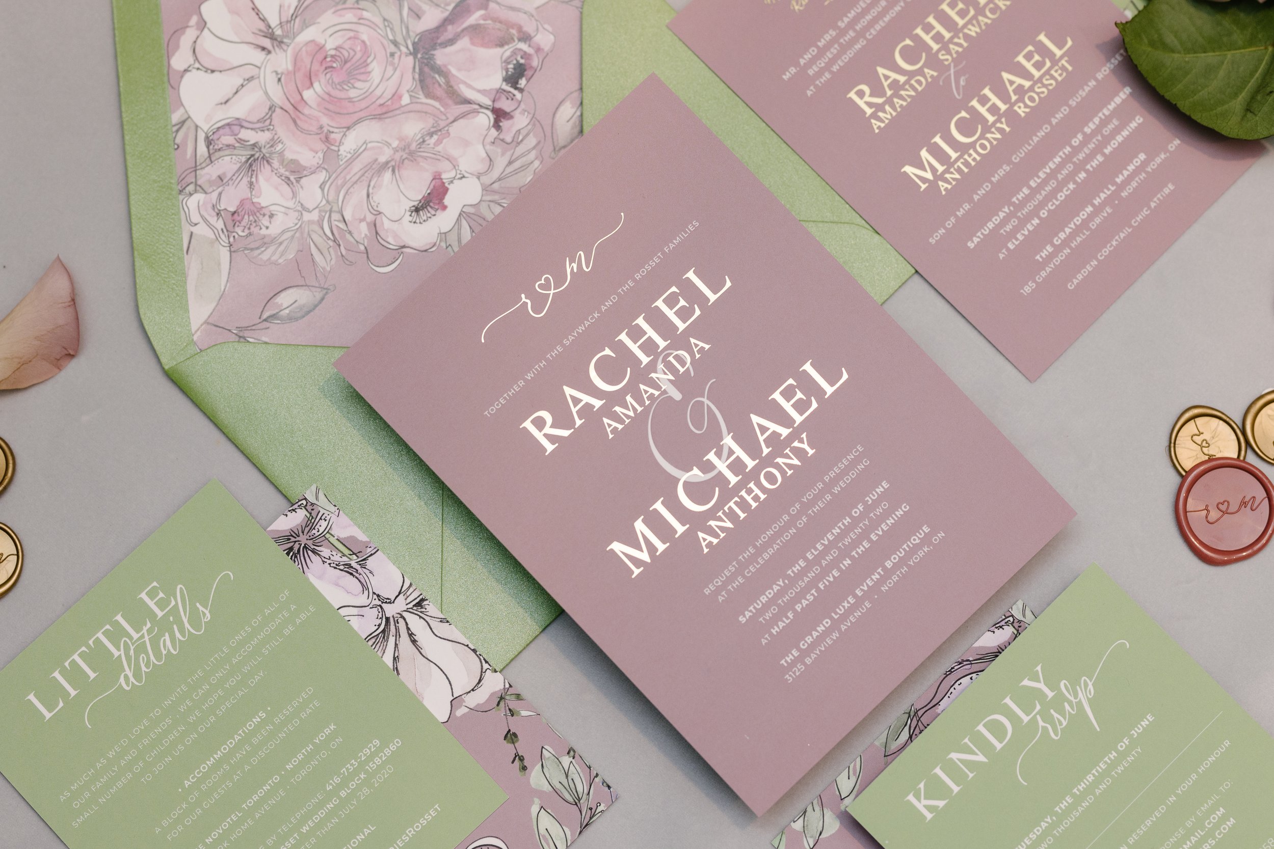 Wedding day itinerary flatlay styled by Toronto wedding planner Events by Whim