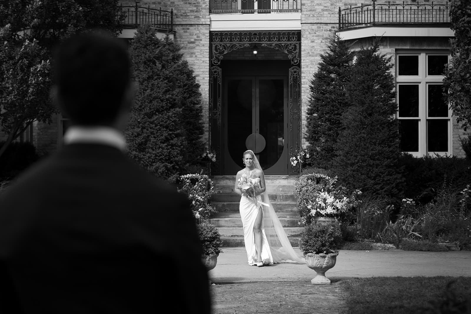 Bride walking down the aisle during an outdoor ceremony at Lune 1860 wedding venue
