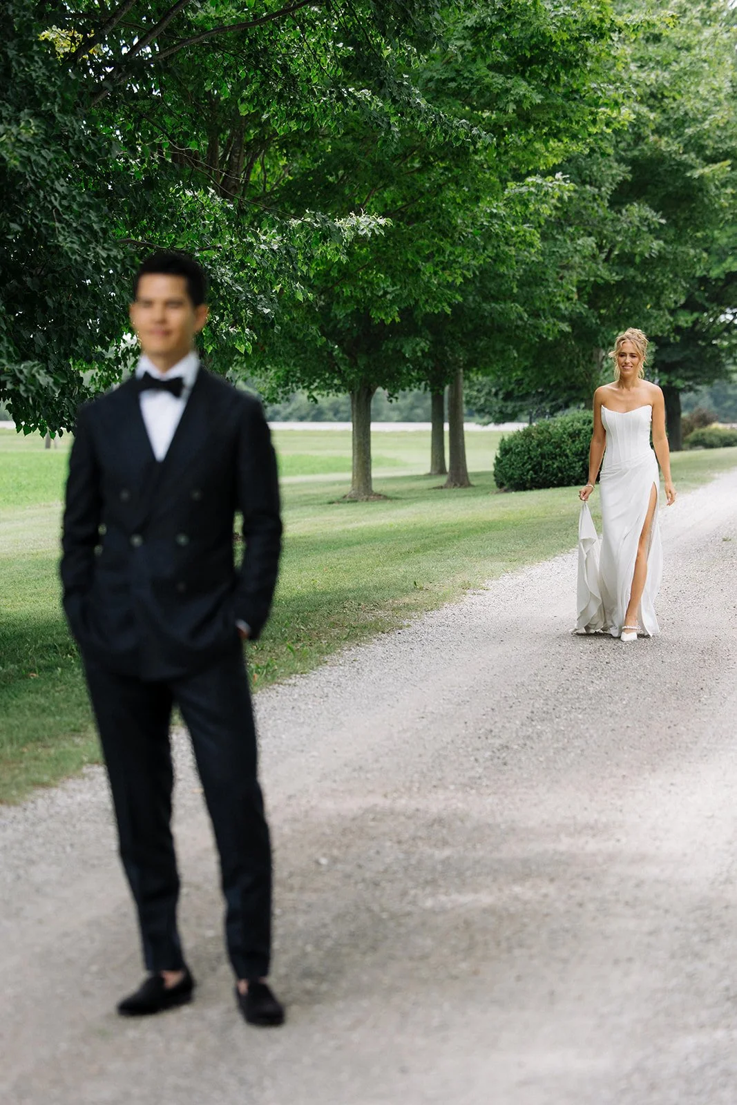 Bride and groom sharing a first look before their wedding ceremony to create more time together throughout the day.