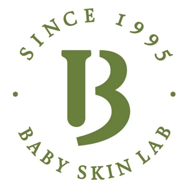 Logo with large green letter 'B' surrounded by the text 'Since 1995 Baby Skin Lab' in green.
