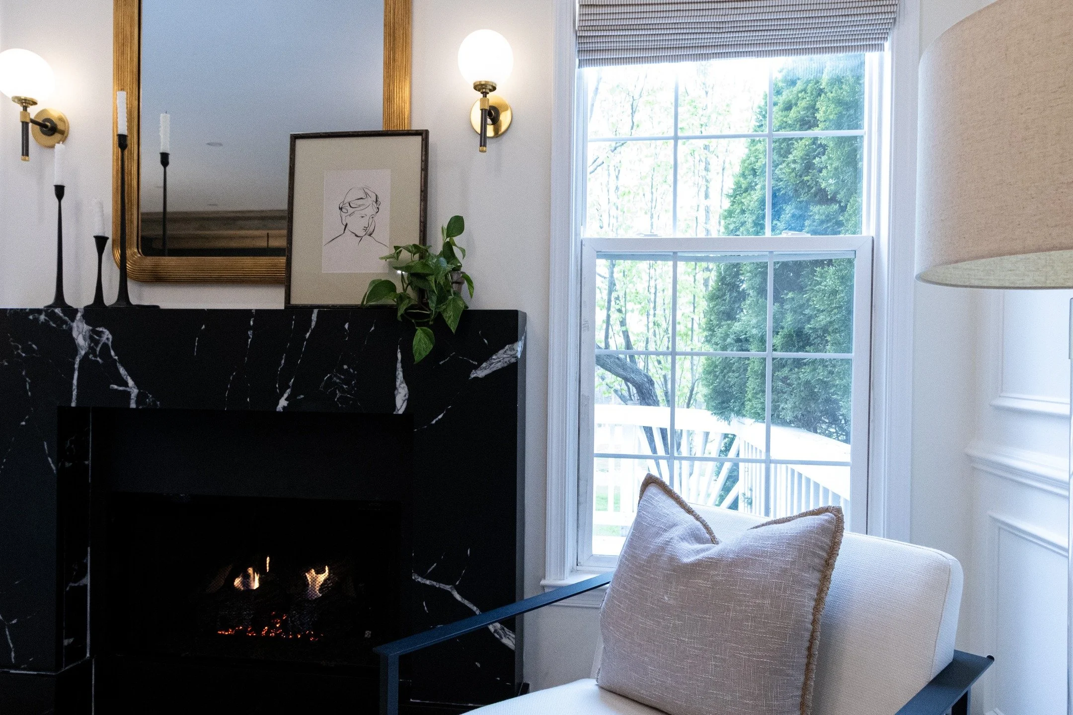 It's a curl up with a book kind of day in my town...what about yours? 

This swanky spot hits all the right notes: fire, earth &amp; air- the perfect spot to enjoy a book by the fire, the view out to the course, or soak up the elements in the space. 