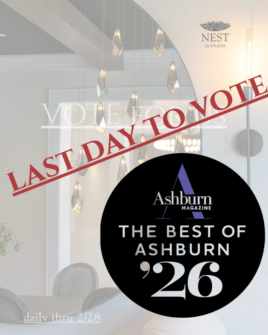 Make it count.

Voting closes today for Best of Ashburn. 
Thank you for your support 😘

🗳️ Vote link in bio

#nestidstudio #BestOfAshburn #AshburnVA #LoudounCounty
#SupportLocal #InteriorDesigner
#SmallBusinessLove 
#VoteLocal