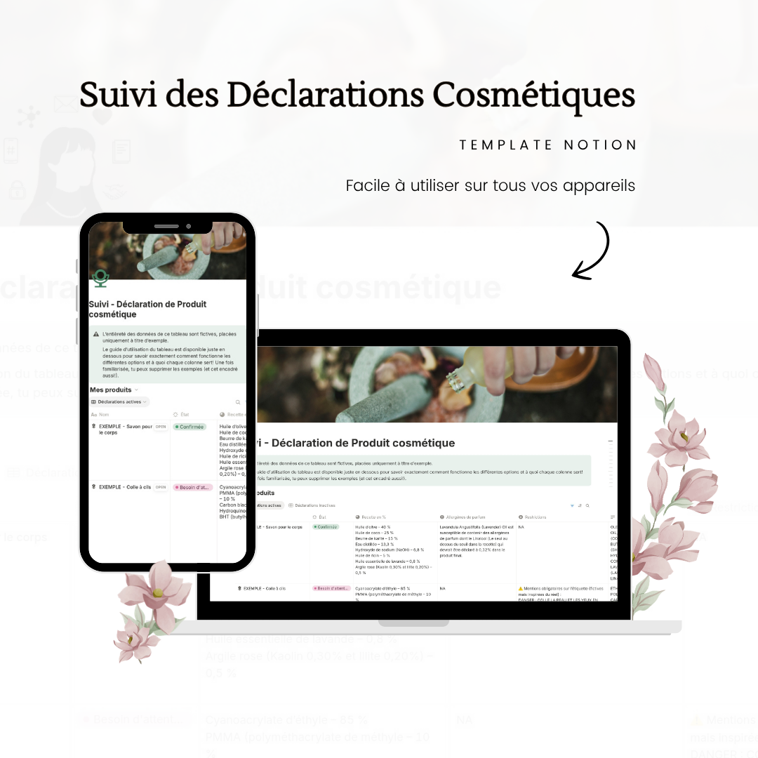 Template Notion - Suivi Déclaration de produit cosmétique