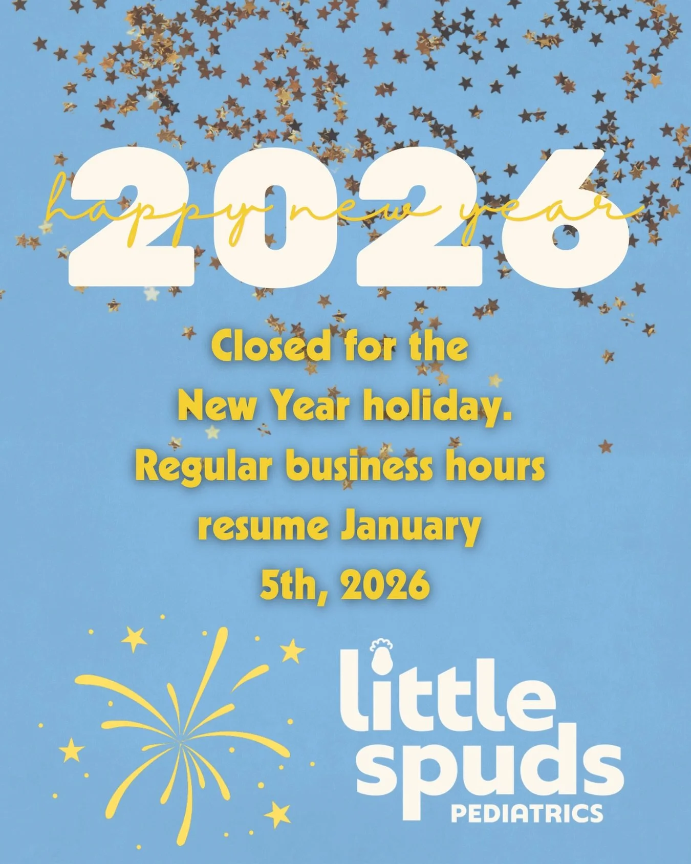 Little Spuds is CLOSED for the New Year&rsquo;s holiday. 

Regular business hours resume January 5th, 2026. 

See you in the New Year!