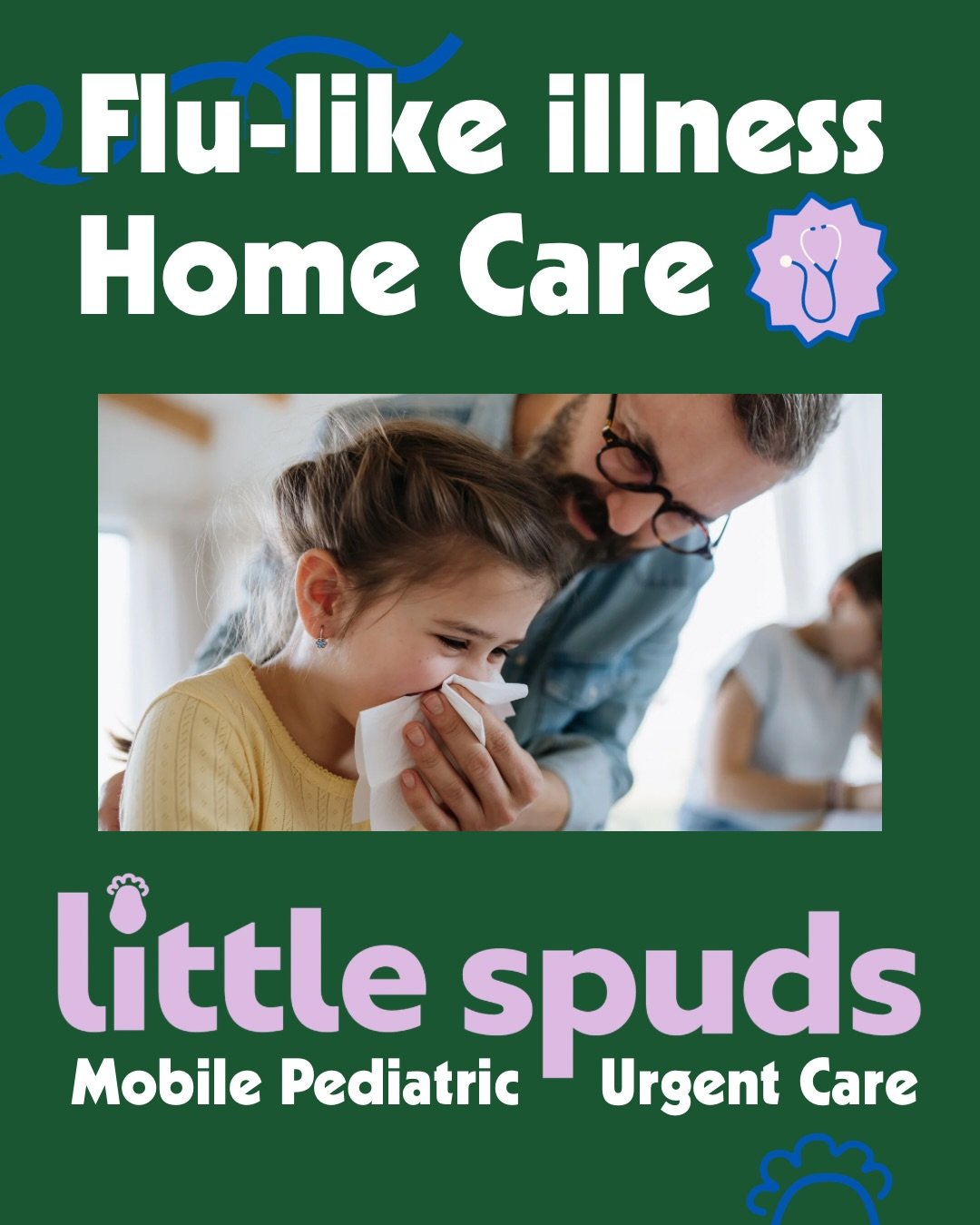 Flu like symptoms are everywhere!

🔹fever (temp 100.4F and higher)
🔹headache
🔹body aches
🔹cough
🔹sore throat
🔹runny nose
🔹decreased appetite

Home treatment plan can vary by age, child and underlying condition, but can include:

🔸Pain/fever m