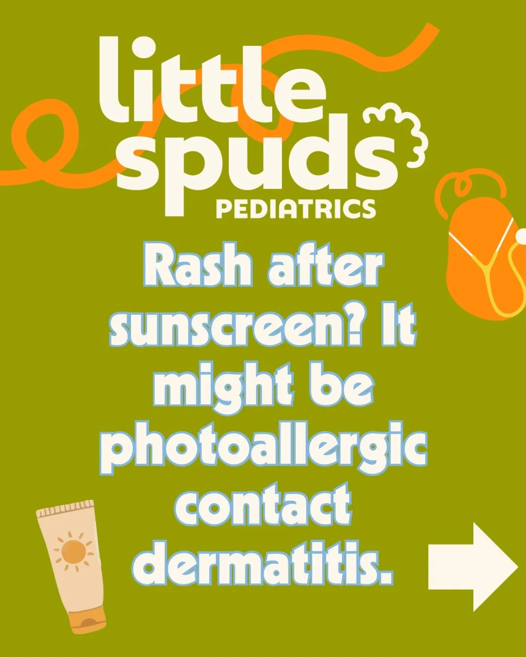☀️Rash after sunscreen? It might not be a sunburn!☀️

☀️Some kids develop an itchy, red, bumpy rash after using certain chemical sunscreens, and then going out in the sun. ☀️This reaction is called photo allergic contact dermatitis, and it happens wh