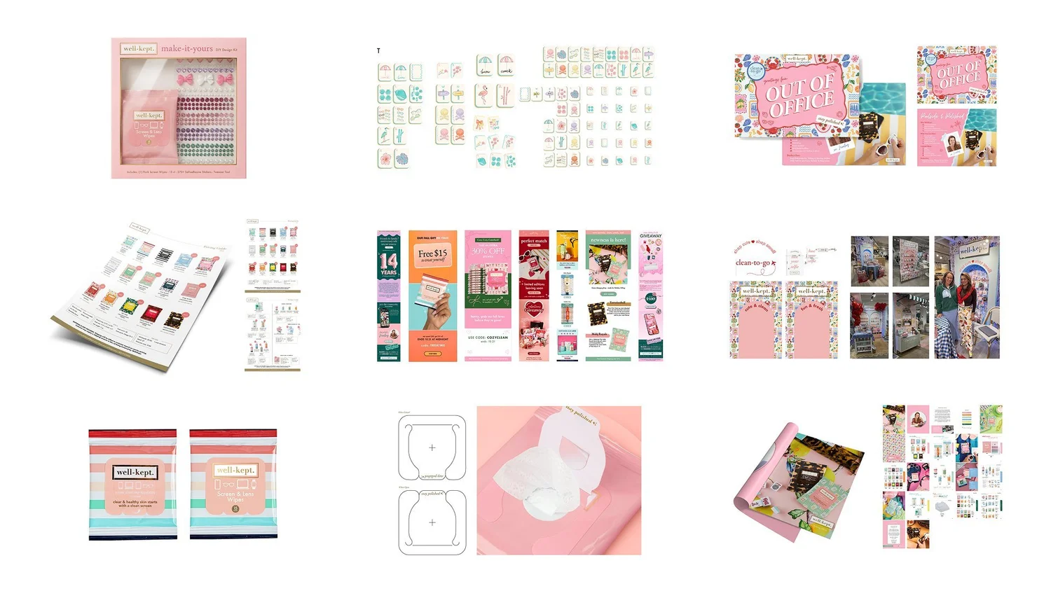Dieline with packaging, catalogs, and email