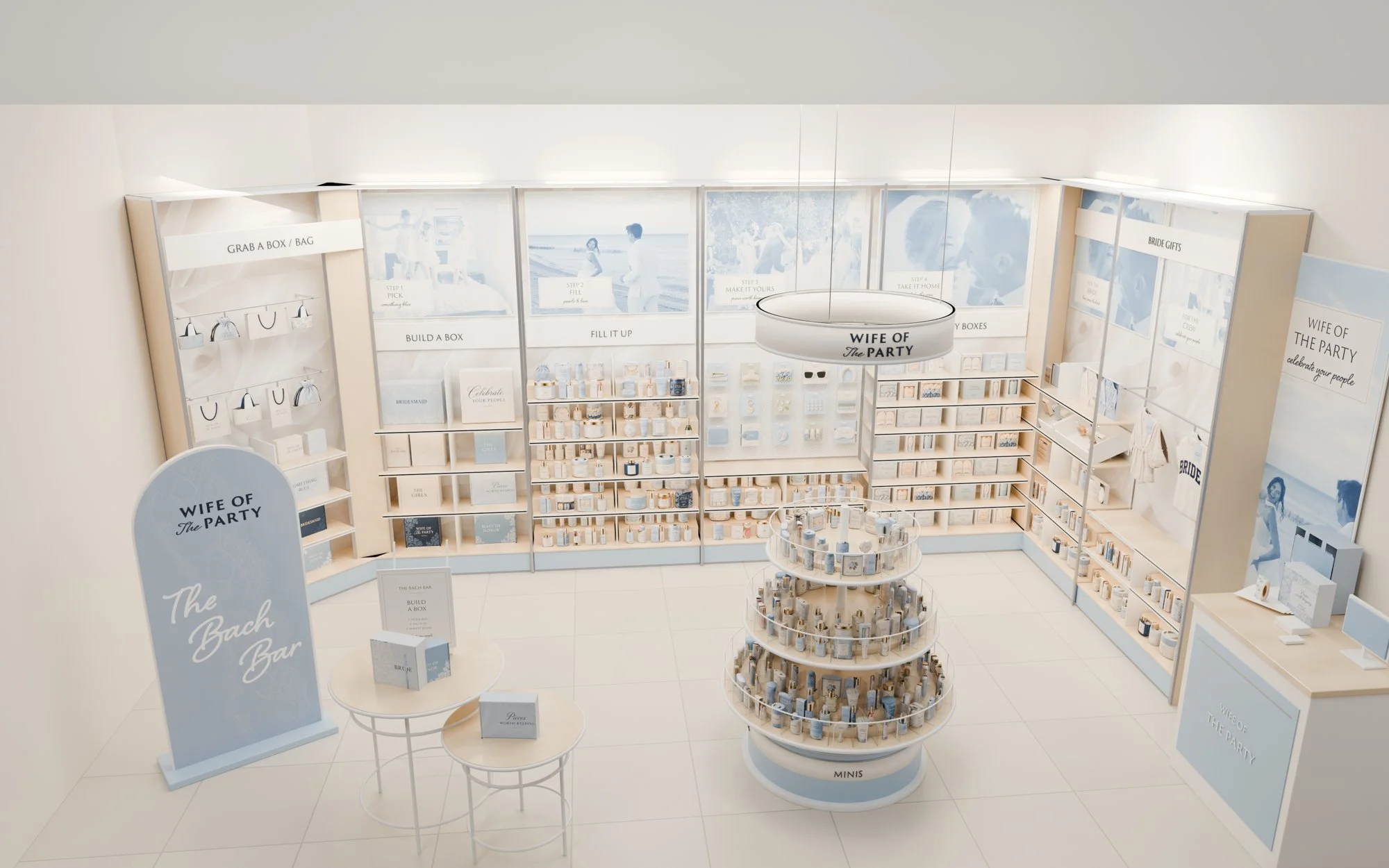 Wife of the Party modular bridal gifting shop-in-shop concept render.