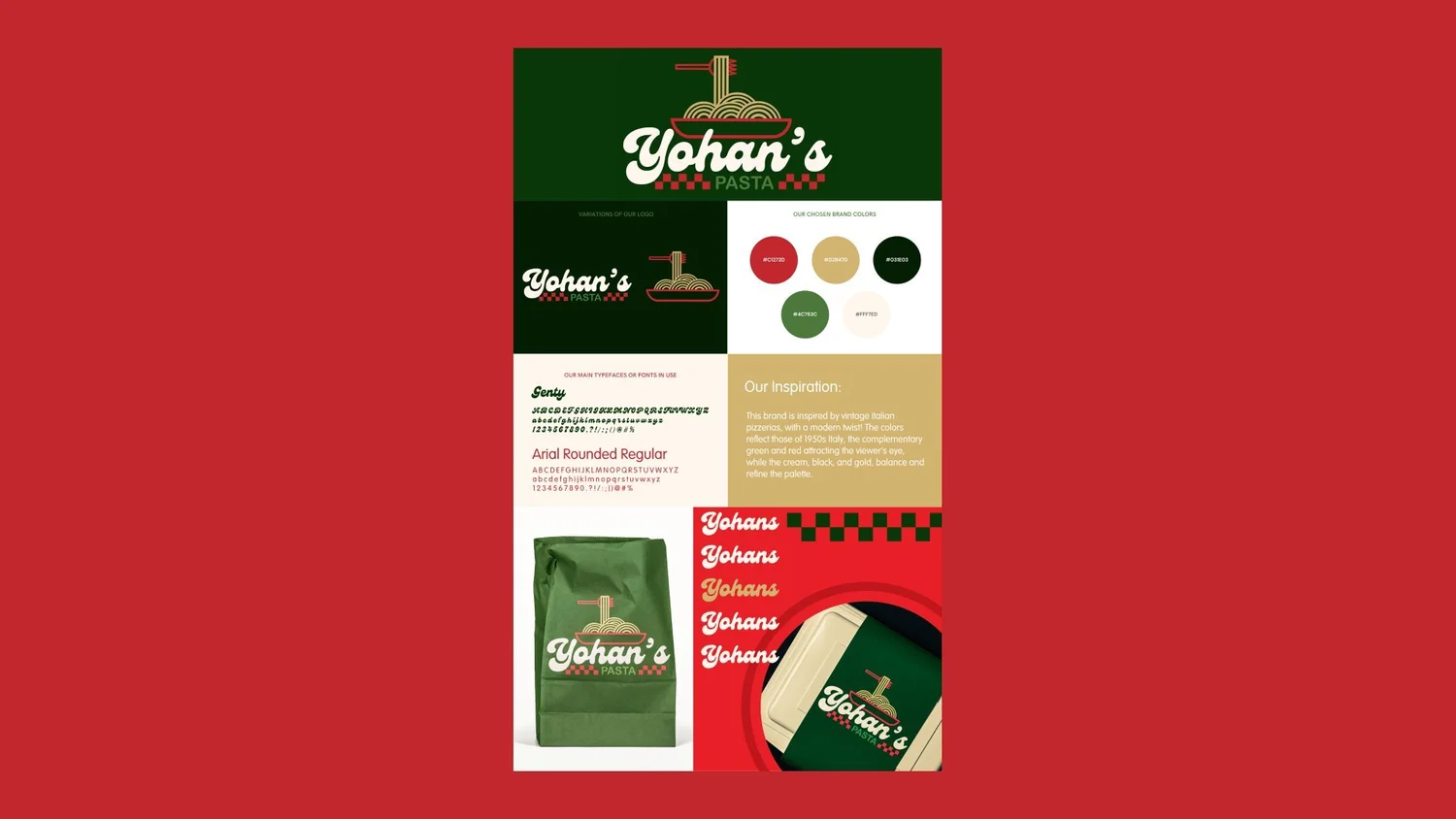 Brand board: logo, palette, type, packaging
