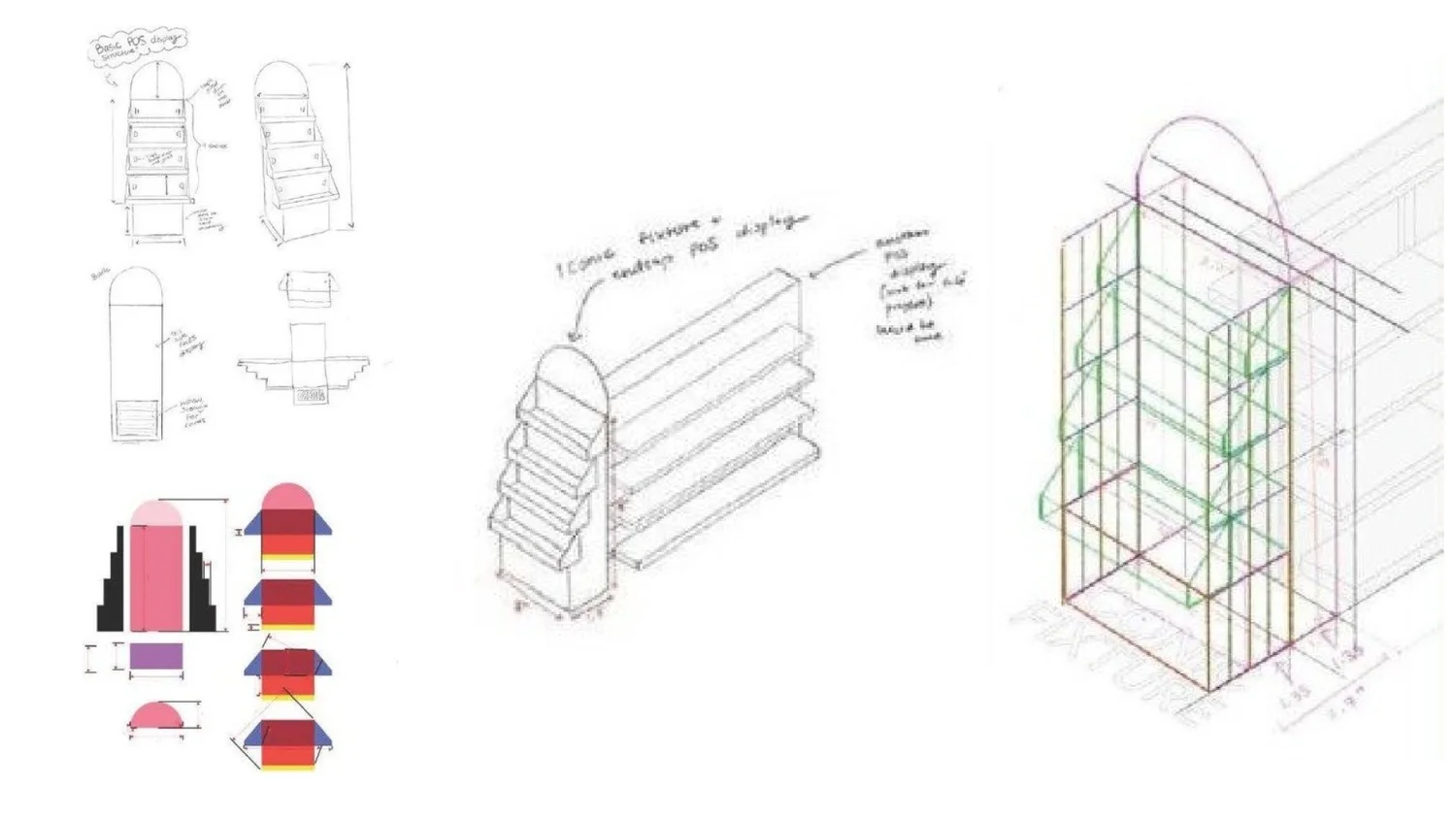 Display sketches for spacing and assembly