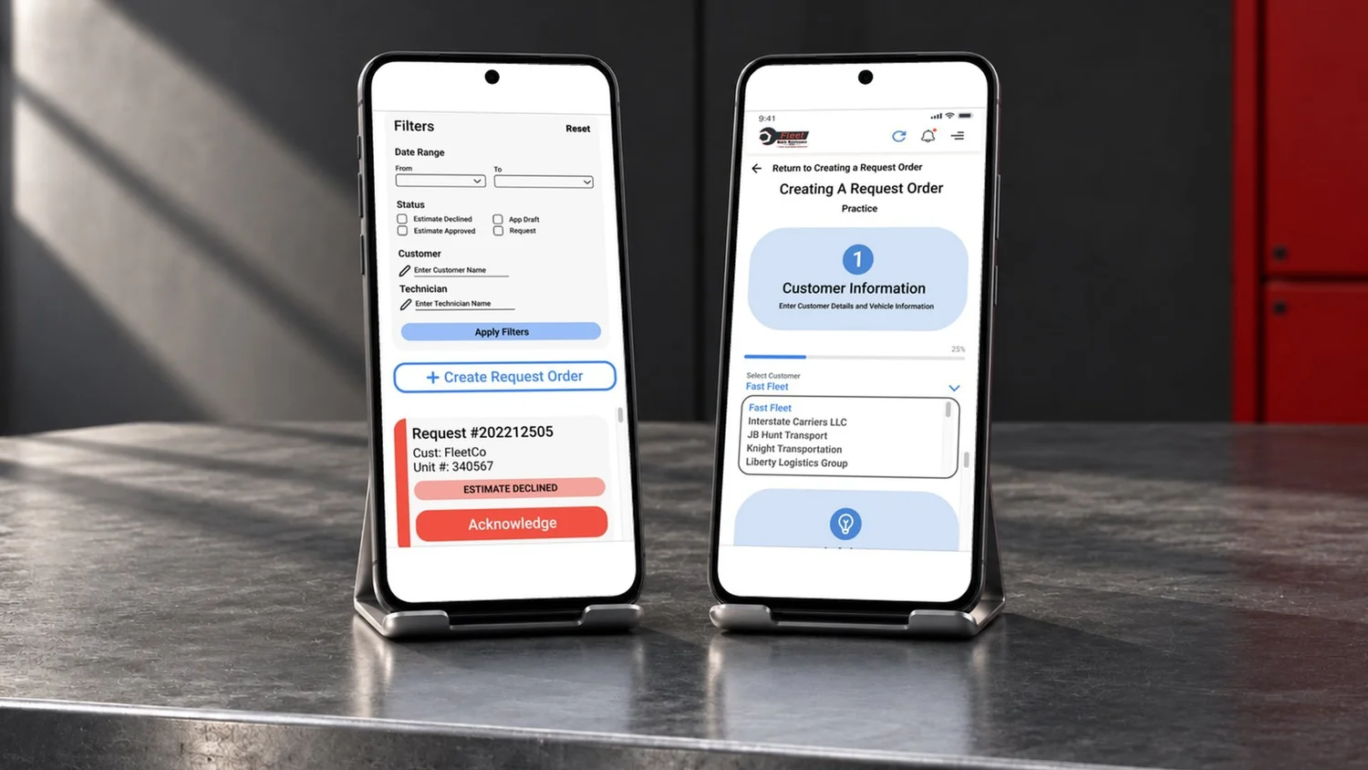 Filters for creating a repair request