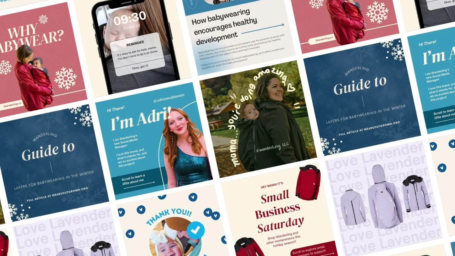 Social posts on babywearing tips and stories