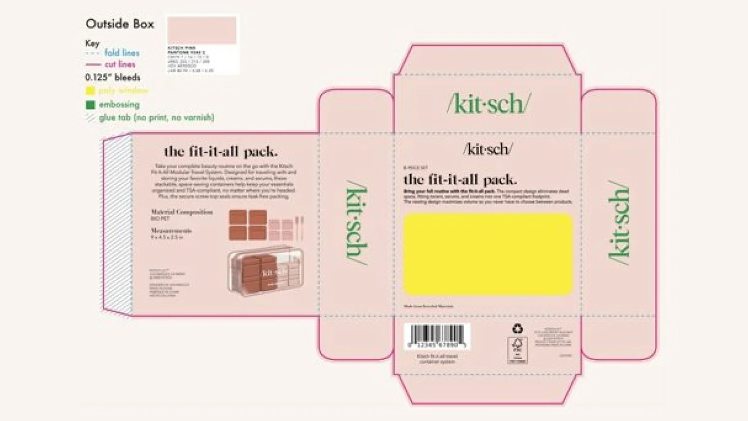Box dieline with window, folds, and cuts