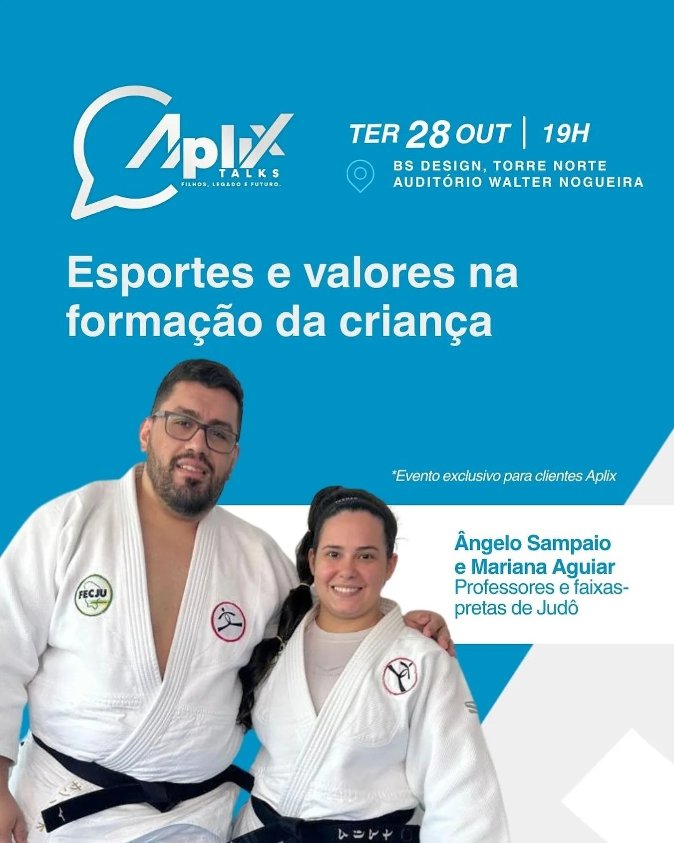 🥋 Disciplina, respeito, resiliência. Como você ensina esses valores para seus filhos?
Se você acredita que o esporte vai além da medalha, você precisa conhecer Ângelo Sampaio e Mariana Aguiar.
Professores e faix