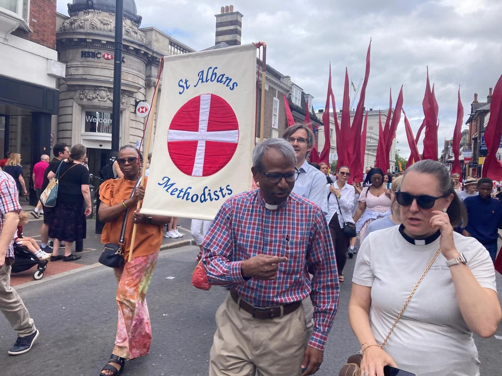 Parading with the Methodist banner