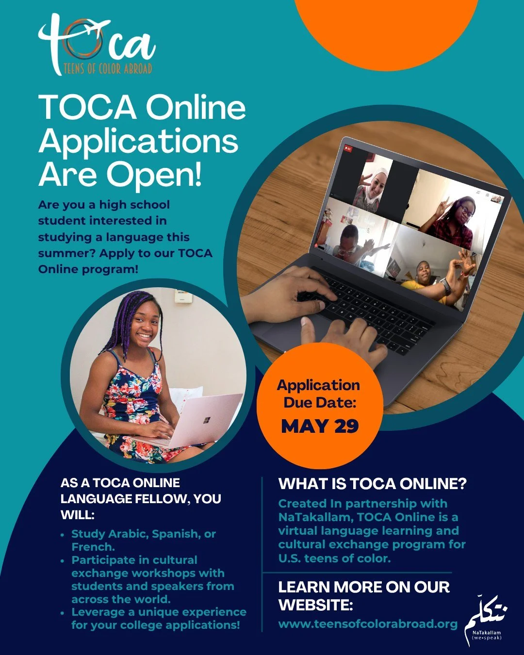 🚨 Deadline Extended! 🚨 The TOCA Online Summer 2026 application is now open until May 29, 2026!

We&rsquo;re inviting U.S. high school students passionate about language learning and cultural exchange to apply for this incredible (and fully funded!)
