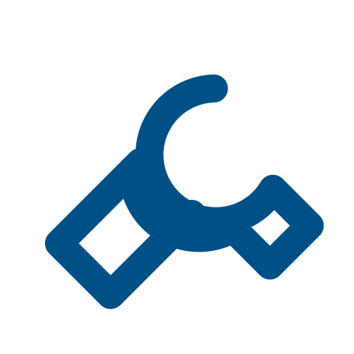 A blue combination lock with a shackle and two square wheels.